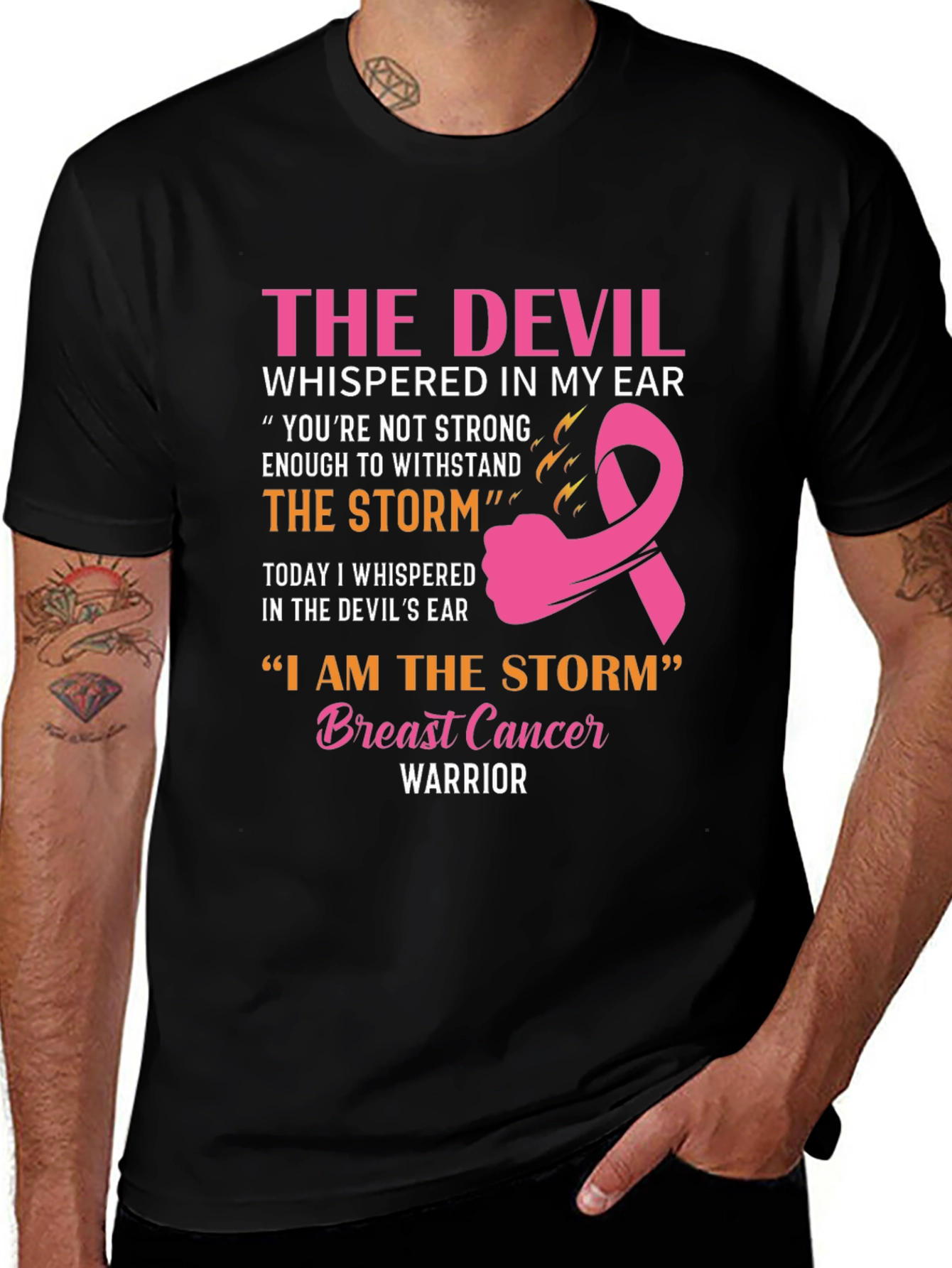Variant 10 of Breast Cancer Warrior T-Shirt: The Devil & The Storm