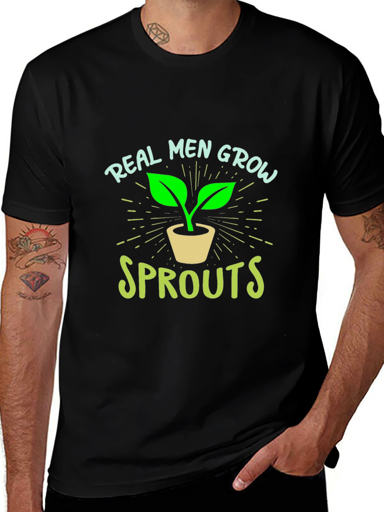 Variant 28 of Real Men Grow Sprouts Graphic Tee - Black