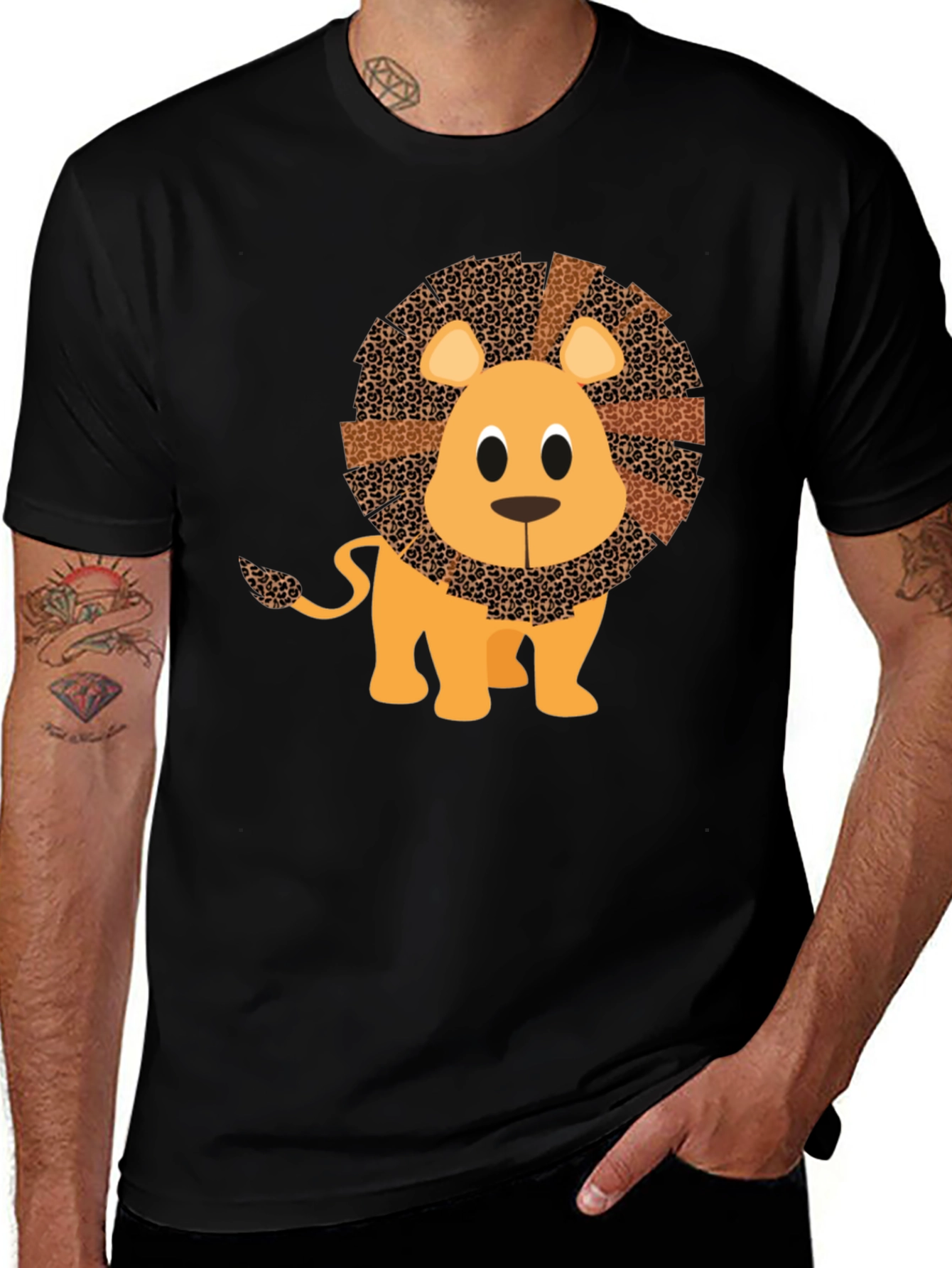Variant 6 of Cartoon Lion Graphic Tee - Black Unisex Shirt