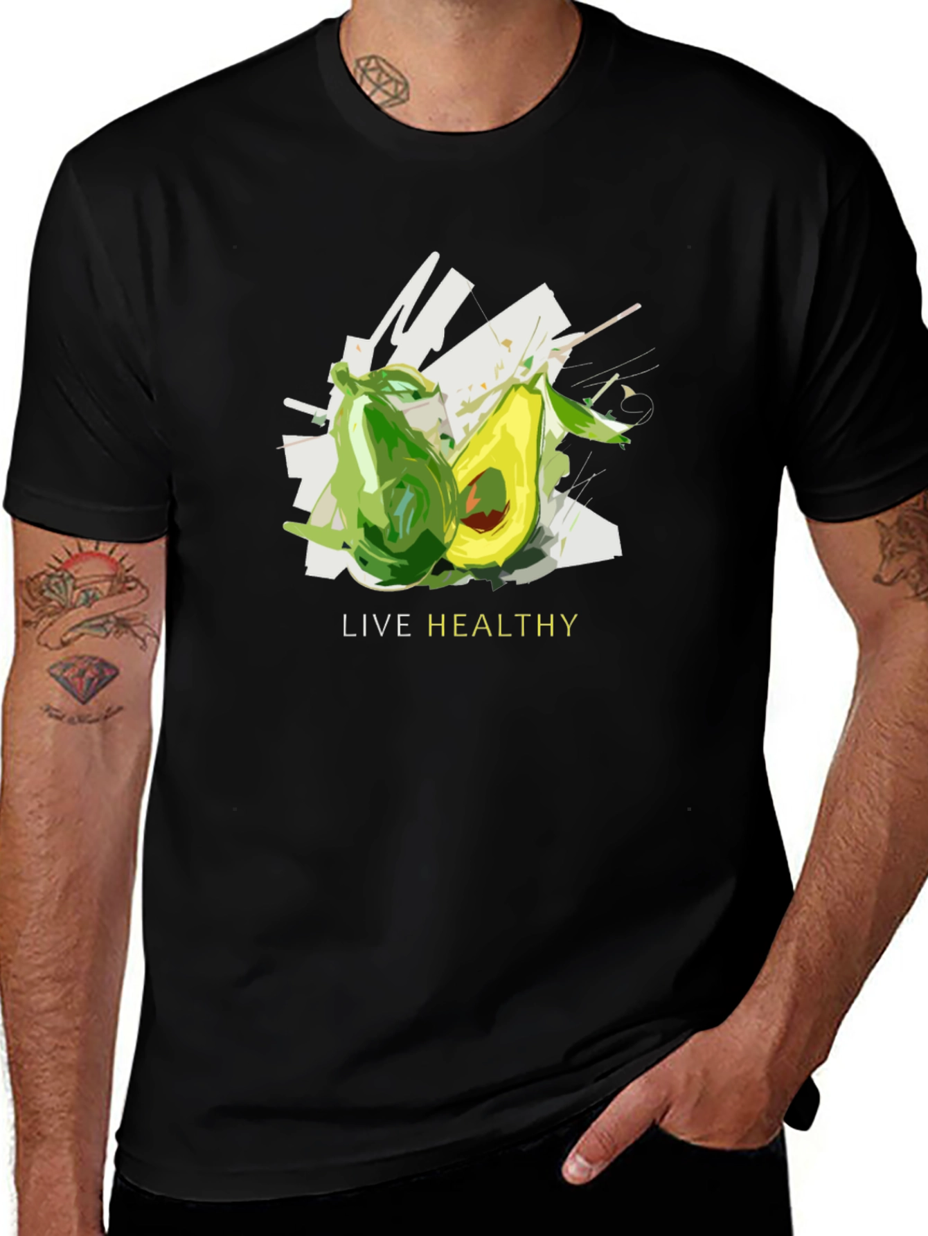 Variant 5 of Live Healthy Avocado Graphic Tee - Unisex Black T-Shirt