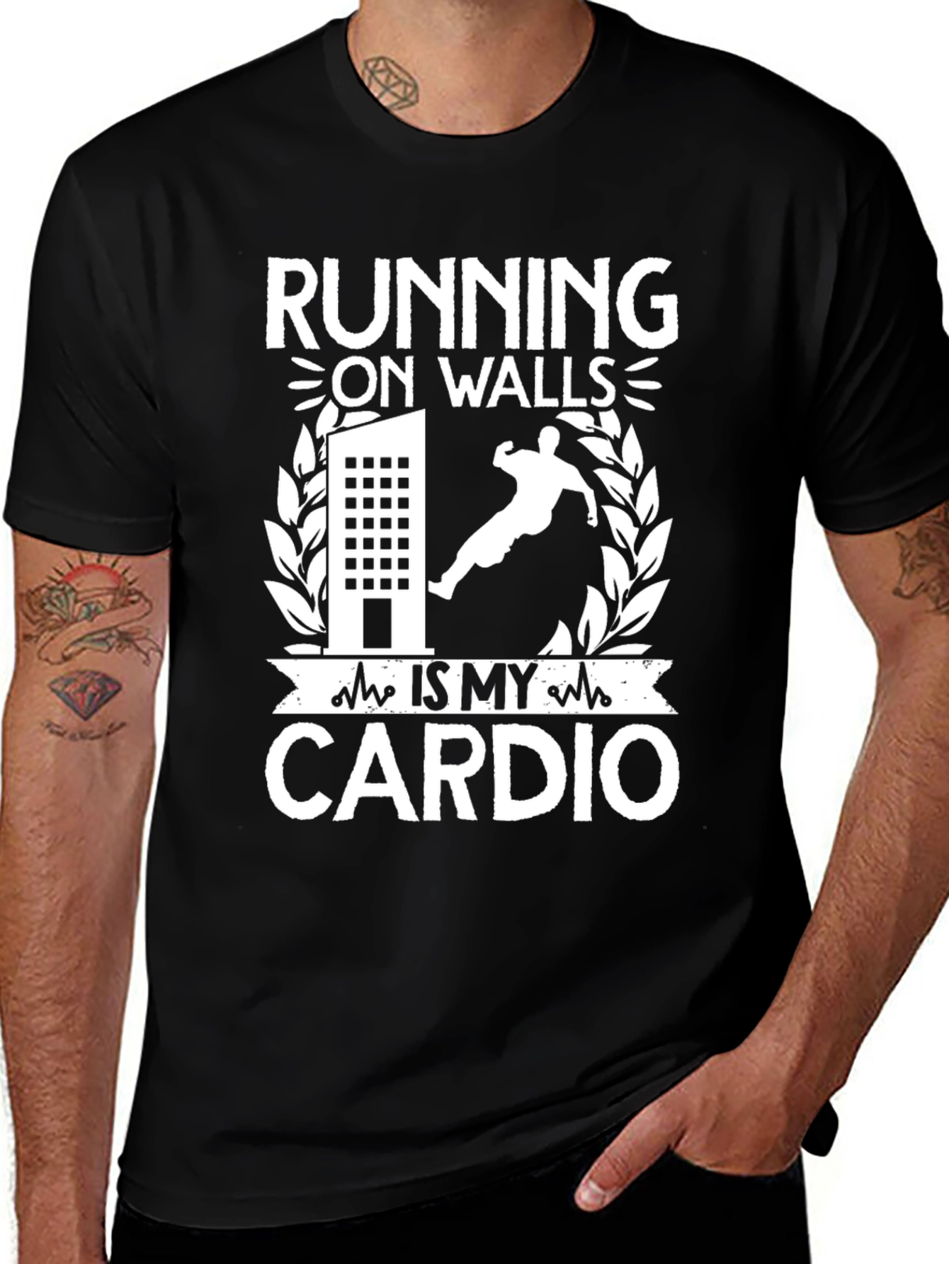 Variant 25 of Running On Walls Is My Cardio T-Shirt