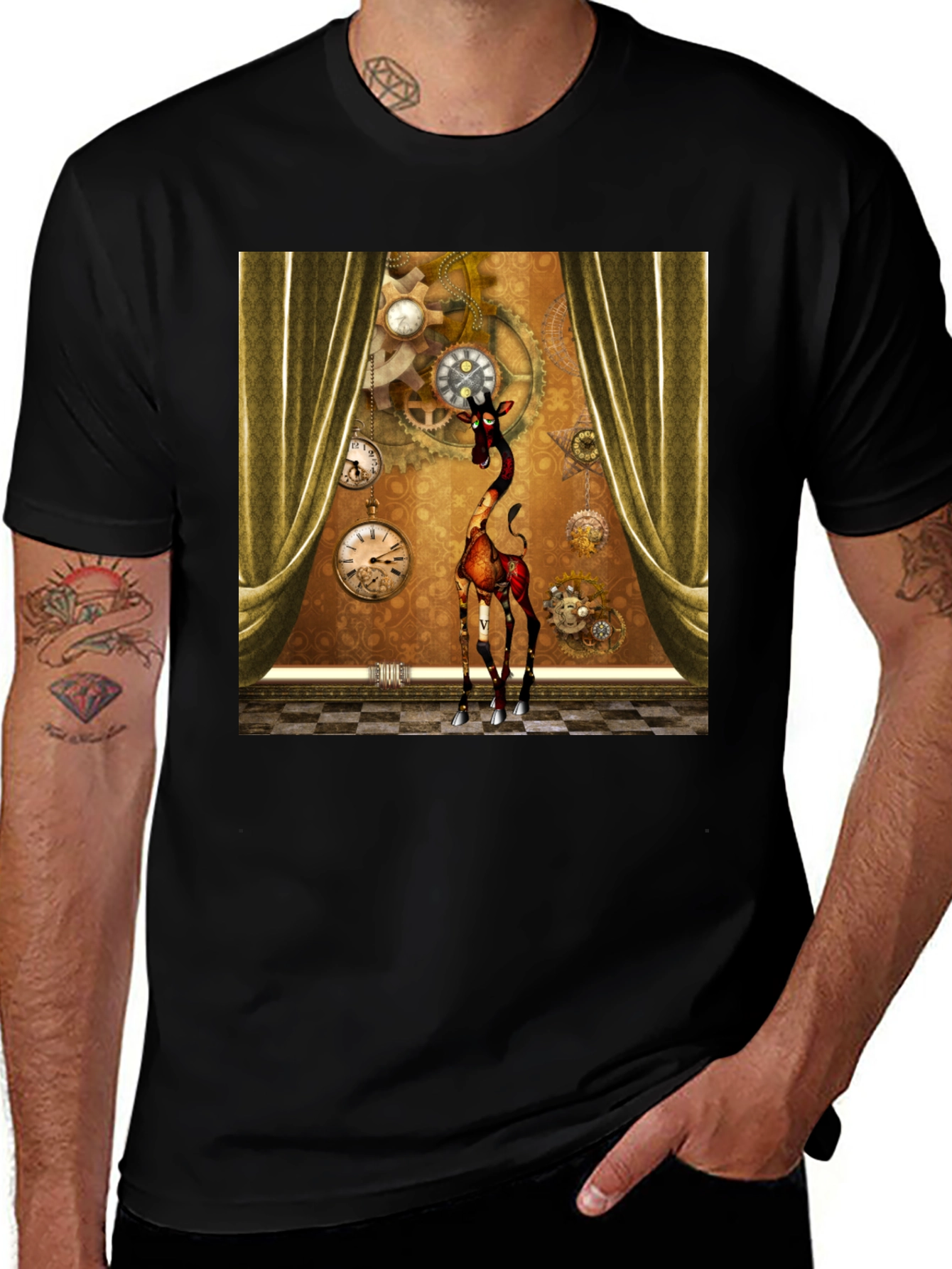 Variant 3 of Steampunk Giraffe T-Shirt: Time Traveler's Style