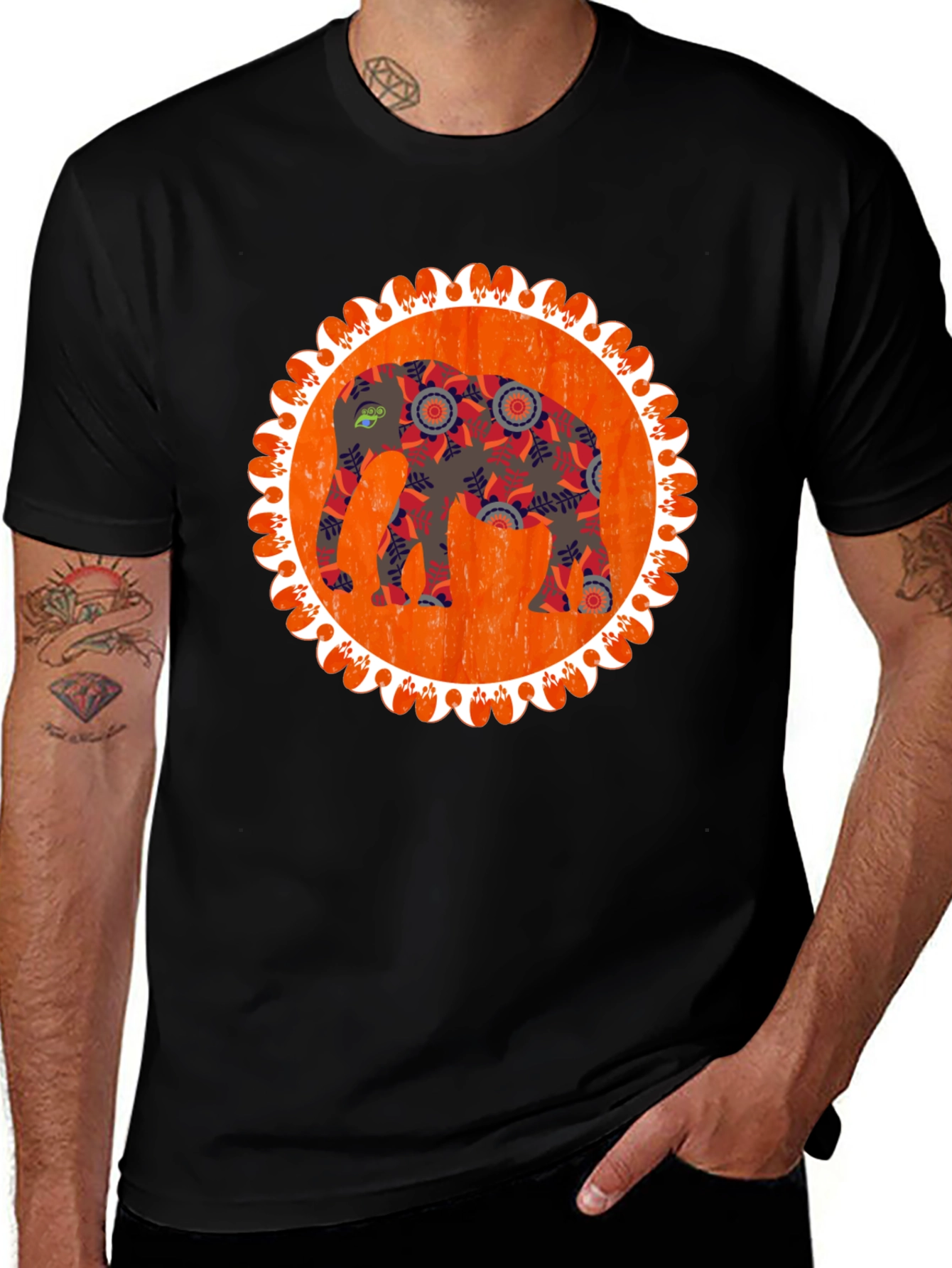 Variant 28 of Elephant Mandala Graphic Tee - Stylish Men's Black T-Shirt