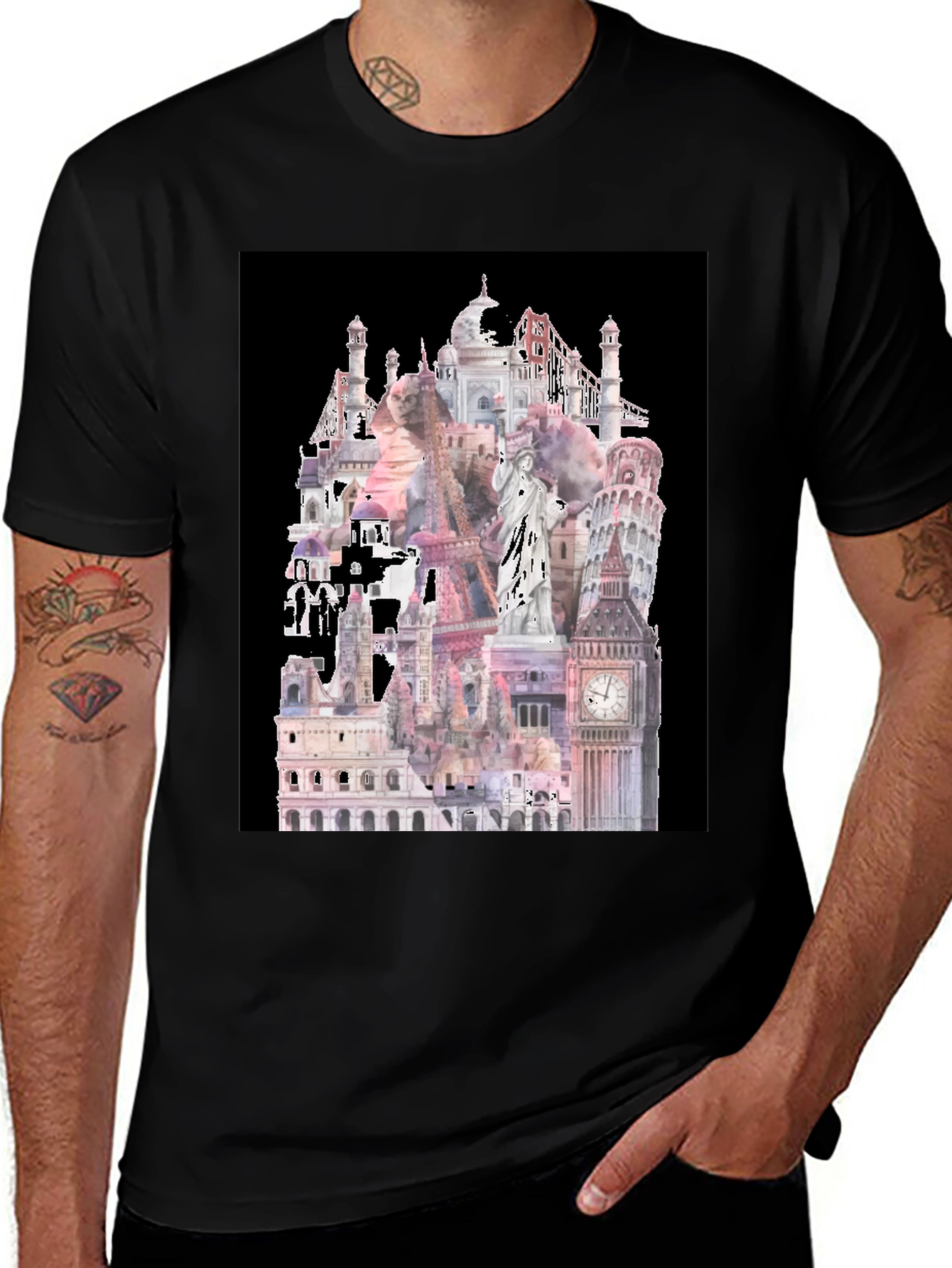 Variant 2 of World Landmarks Black Graphic Tee