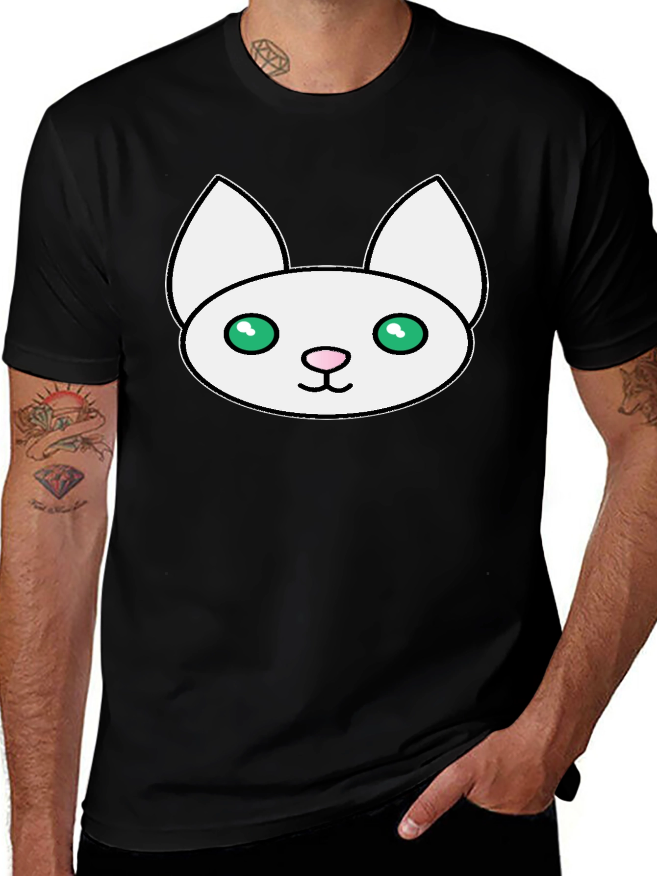 Variant 27 of Cute Cat Face Graphic Black T-Shirt