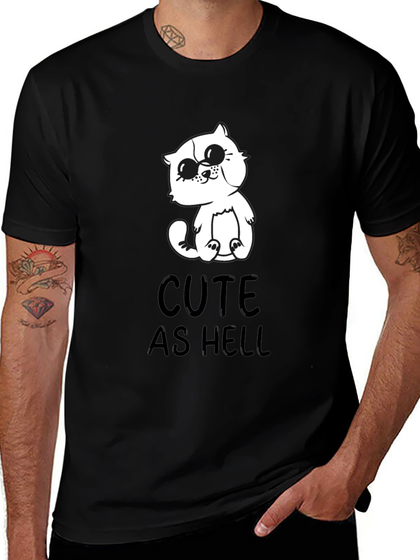 Variant 14 of Cute As Hell Cat Graphic T-Shirt - Black