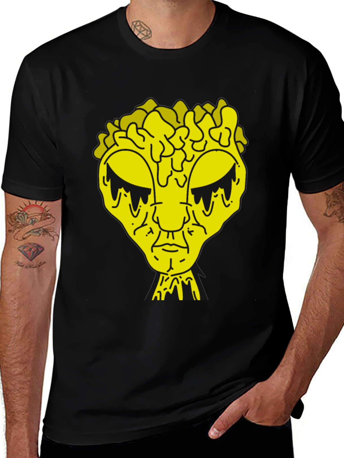Variant 18 of Black T-Shirt with Dripping Yellow Alien Graphic