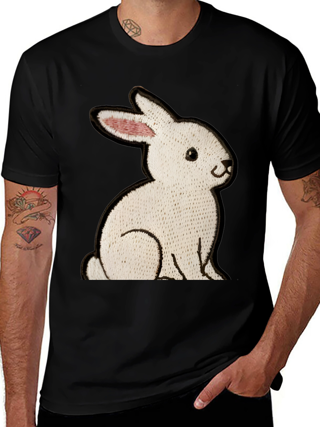 Variant 17 of Black T-Shirt with Embroidered Rabbit