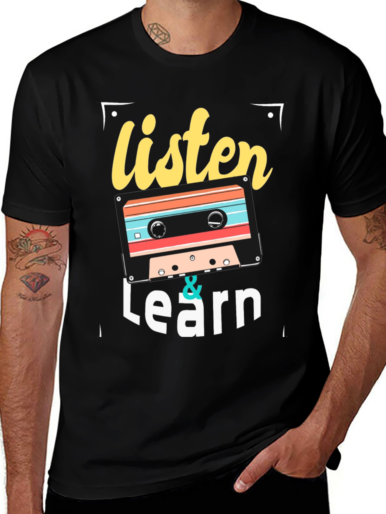 Variant 27 of Retro Cassette Tape Listen and Learn Graphic T-Shirt