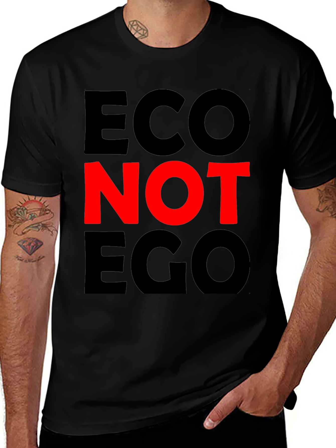 Eco Not Ego Graphic T-Shirt - Black Short Sleeve