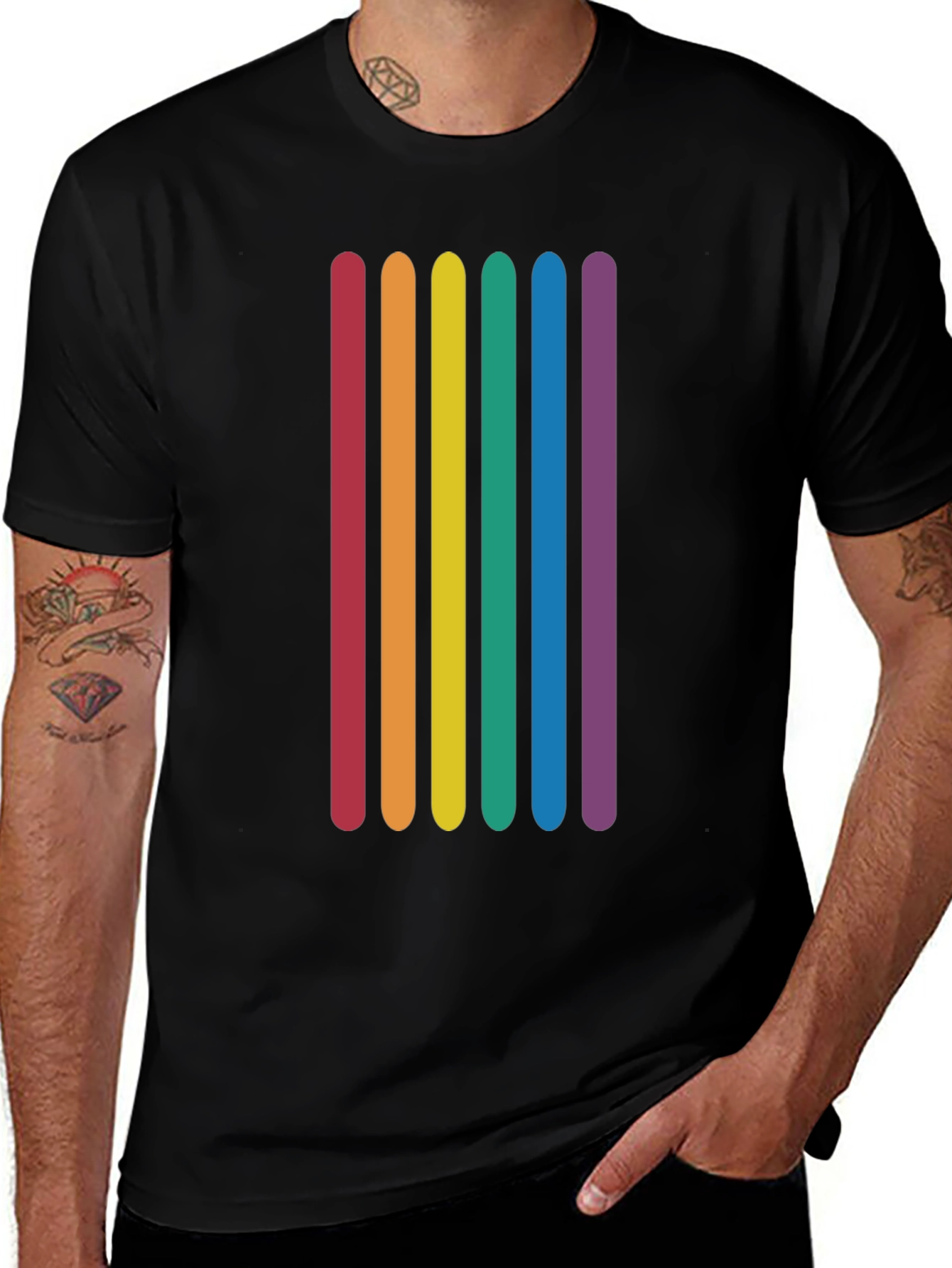 Variant 10 of Rainbow Pride Stripes Graphic T-Shirt - Black