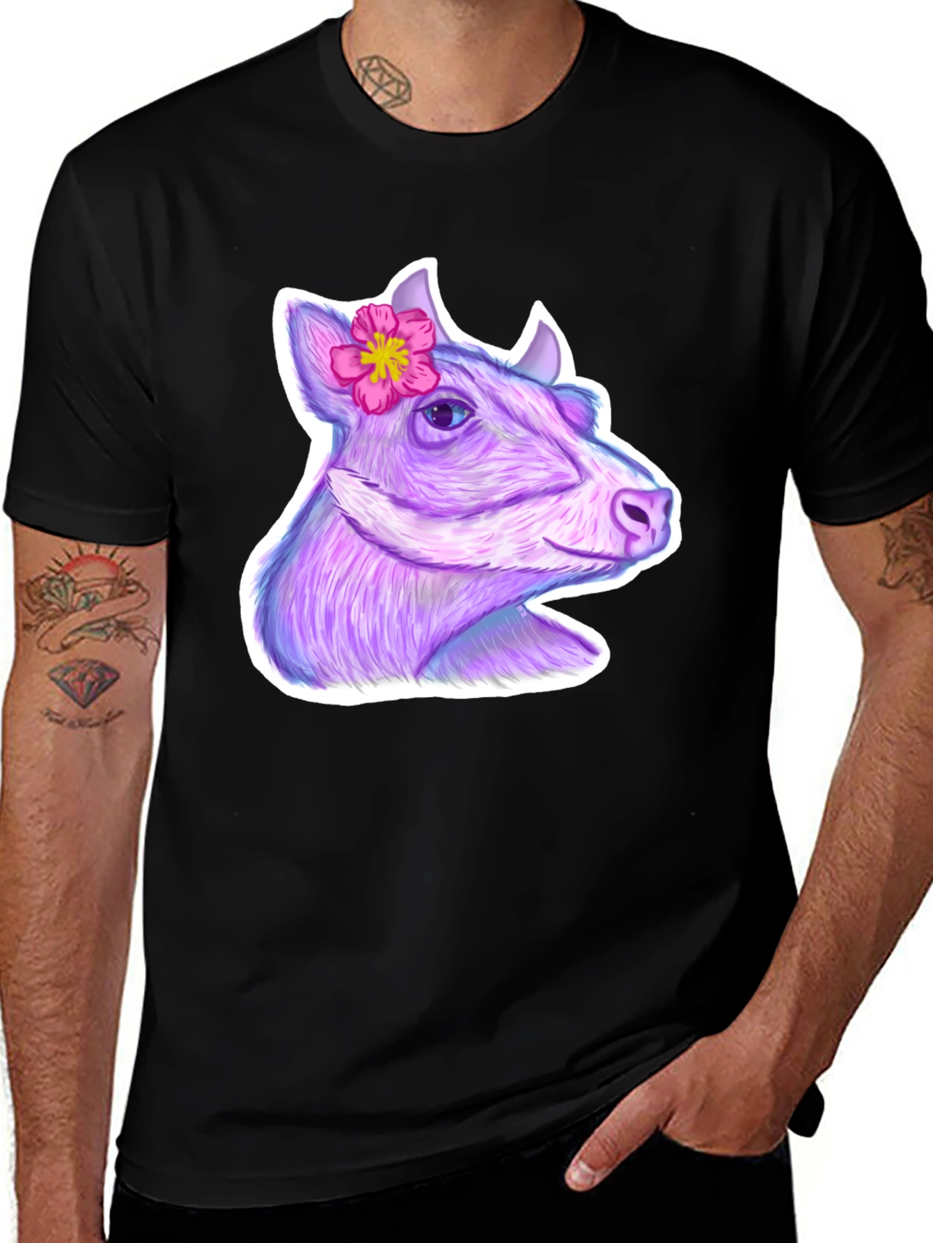 Variant 28 of Cow with Flower Graphic Tee