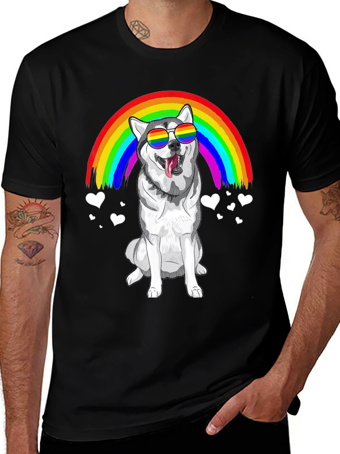 Variant 11 of Rainbow Husky T-Shirt - Pride Pup Tee
