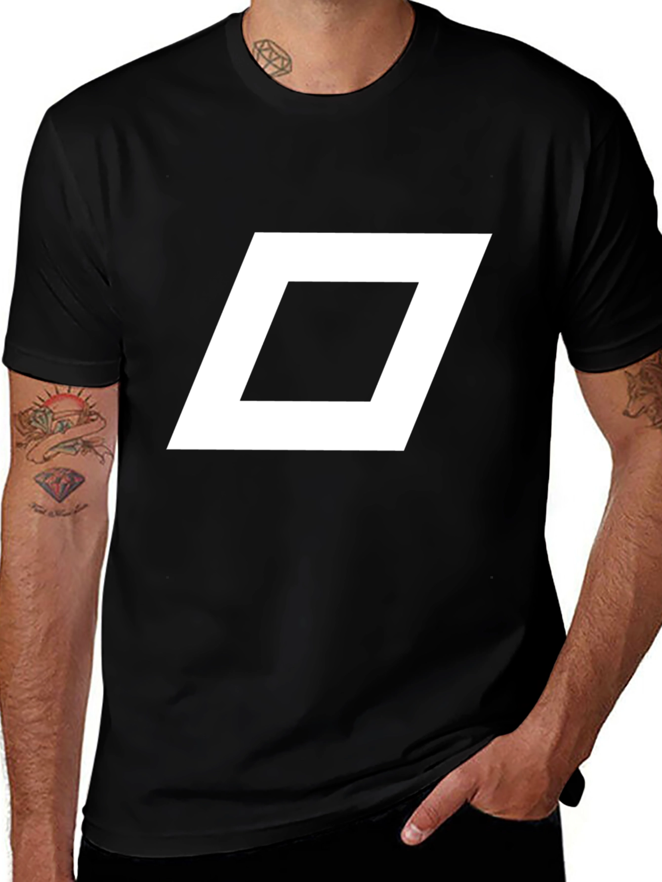 Modern Black Tee with White Diamond Graphic