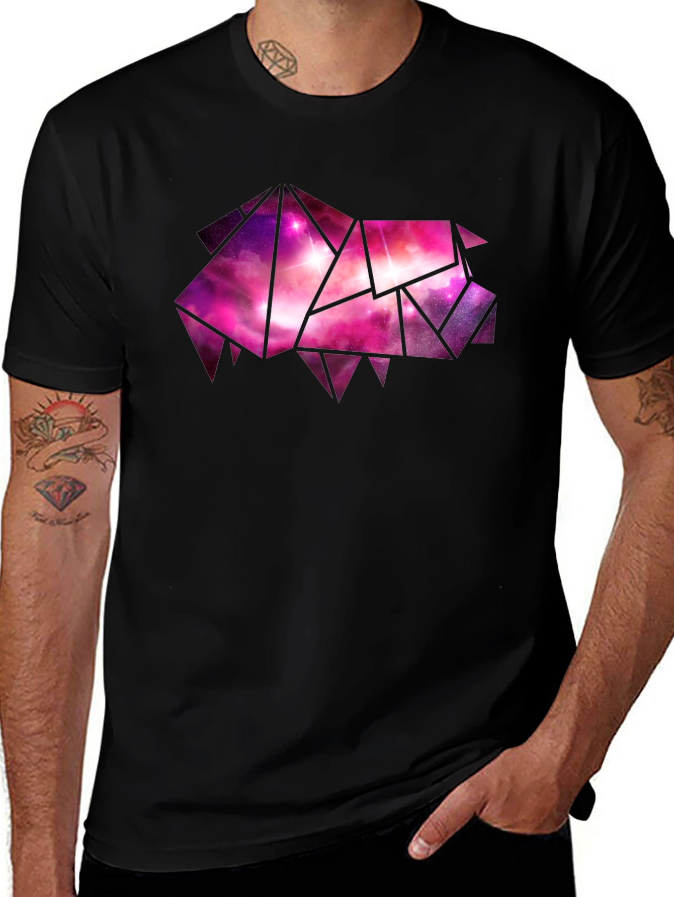 Variant 6 of Geometric Galaxy Pig Tee - Stylish Black Cotton T-Shirt