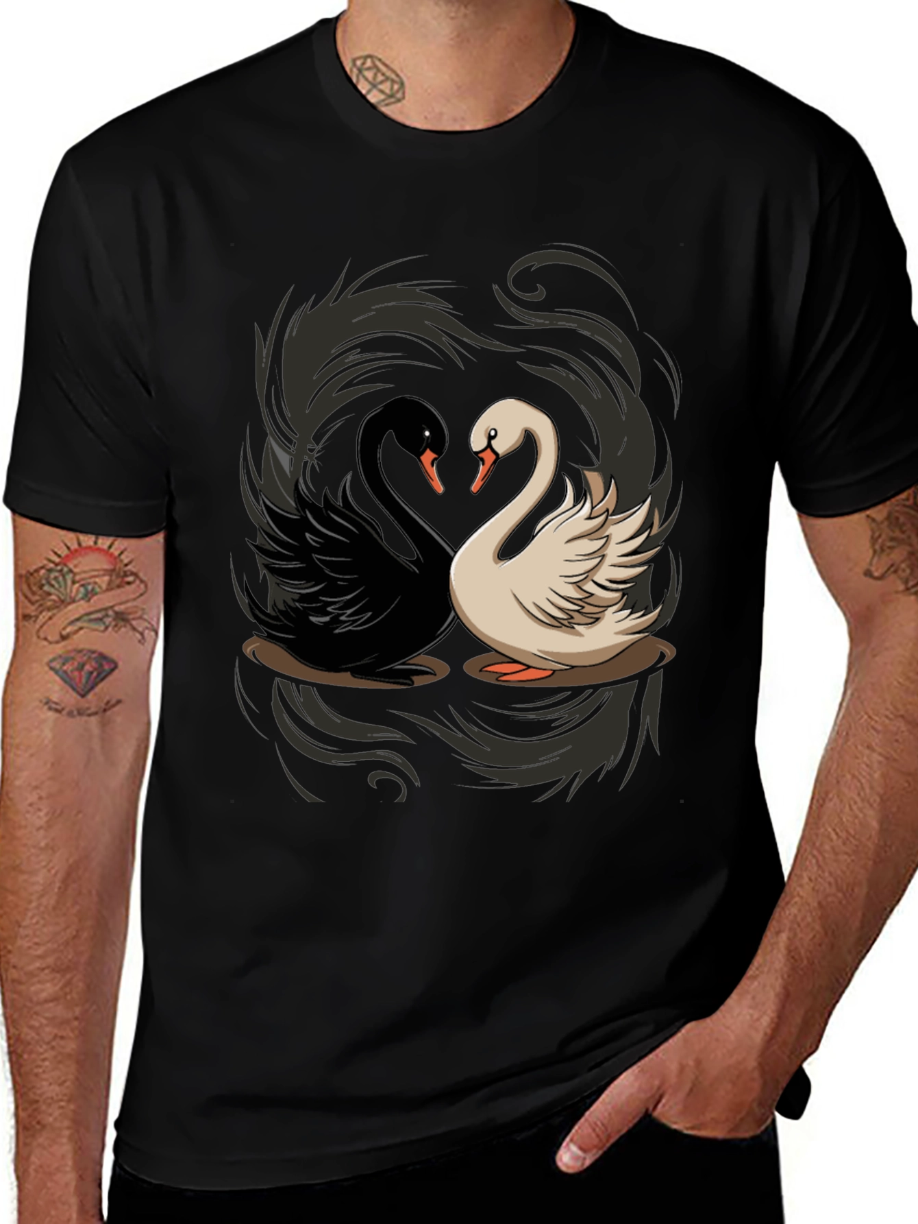 Variant 20 of Yin Yang Swans Graphic Tee - Black