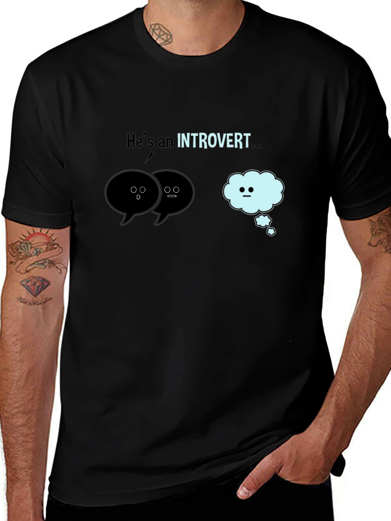 Variant 16 of Introvert Graphic T-Shirt - Black Cotton Tee