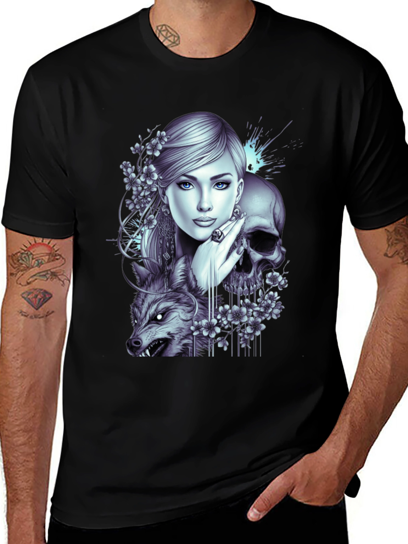 Variant 21 of Woman, Skull, and Wolf Graphic T-Shirt