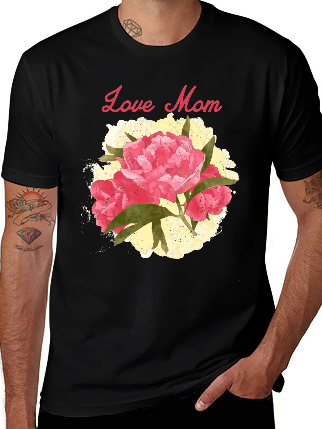 Variant 8 of Love Mom Floral Graphic Tee - Black