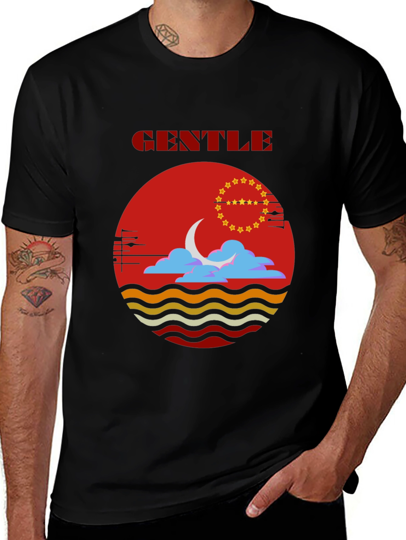 Gentle Moon and Stars Graphic T-Shirt