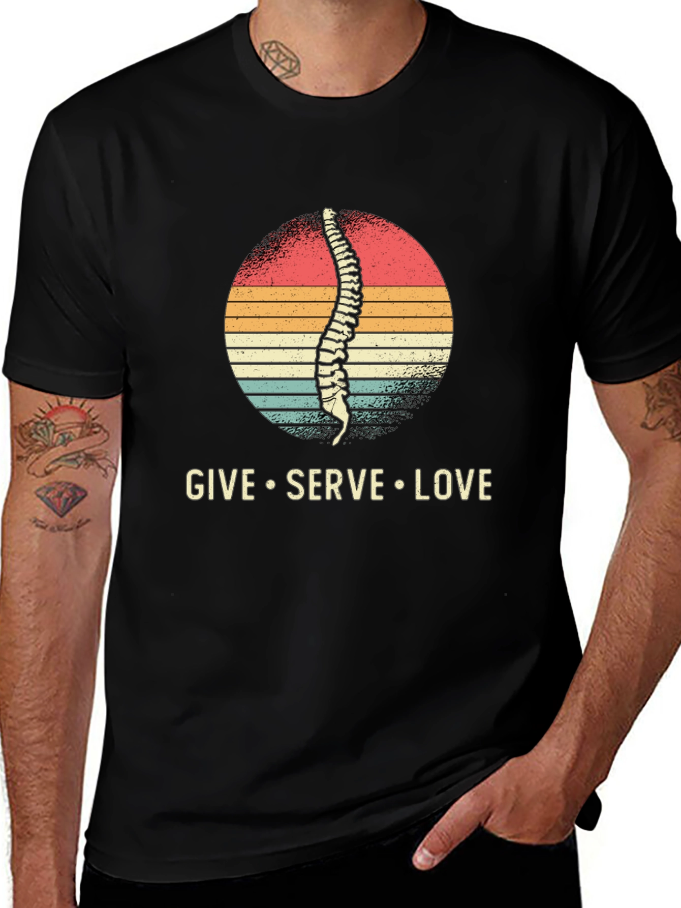 Black Chiropractor T-Shirt - Spine Give Serve Love main image