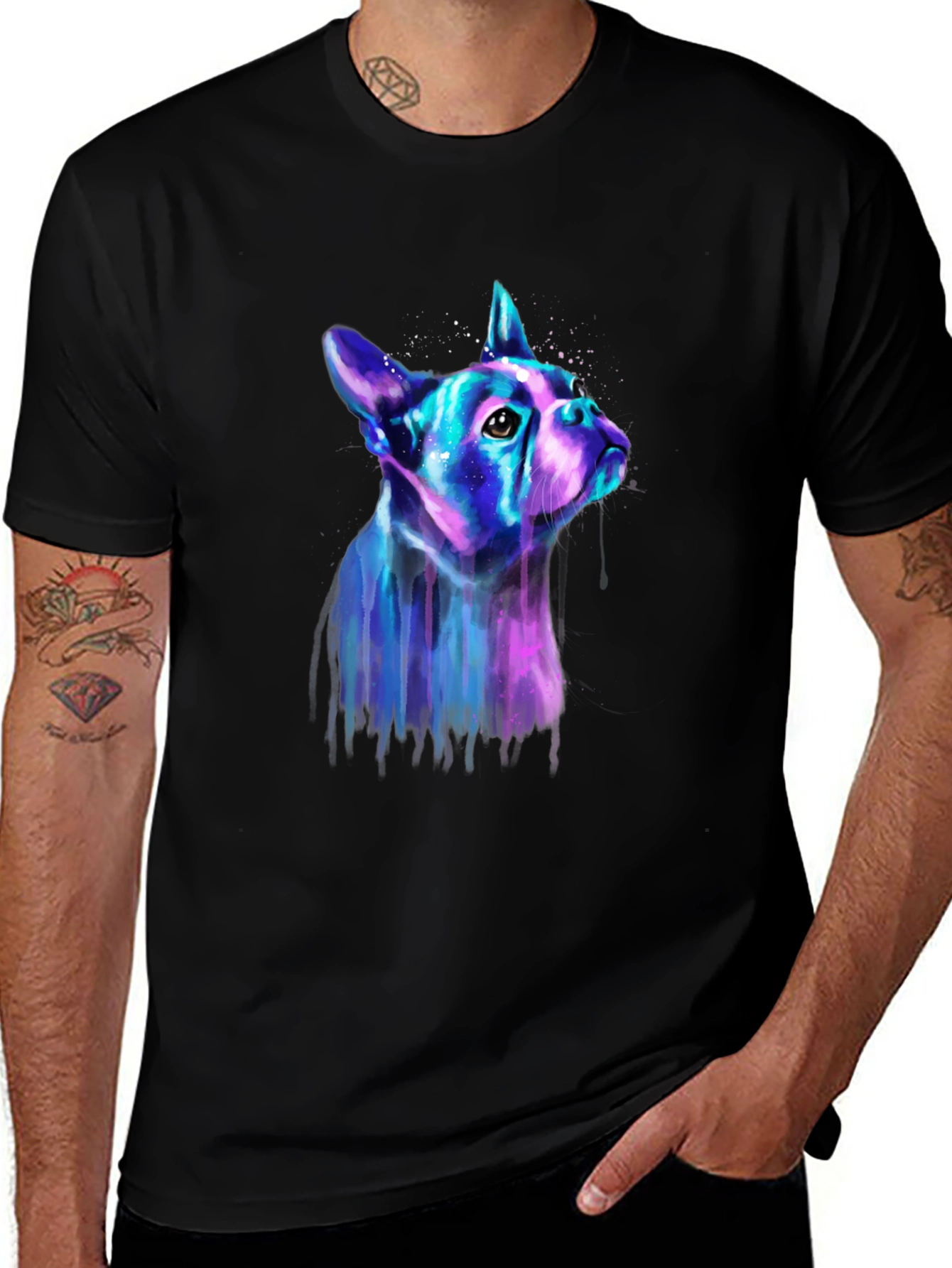 Variant 16 of Neon Dog Graphic Tee - Men's Black T-Shirt