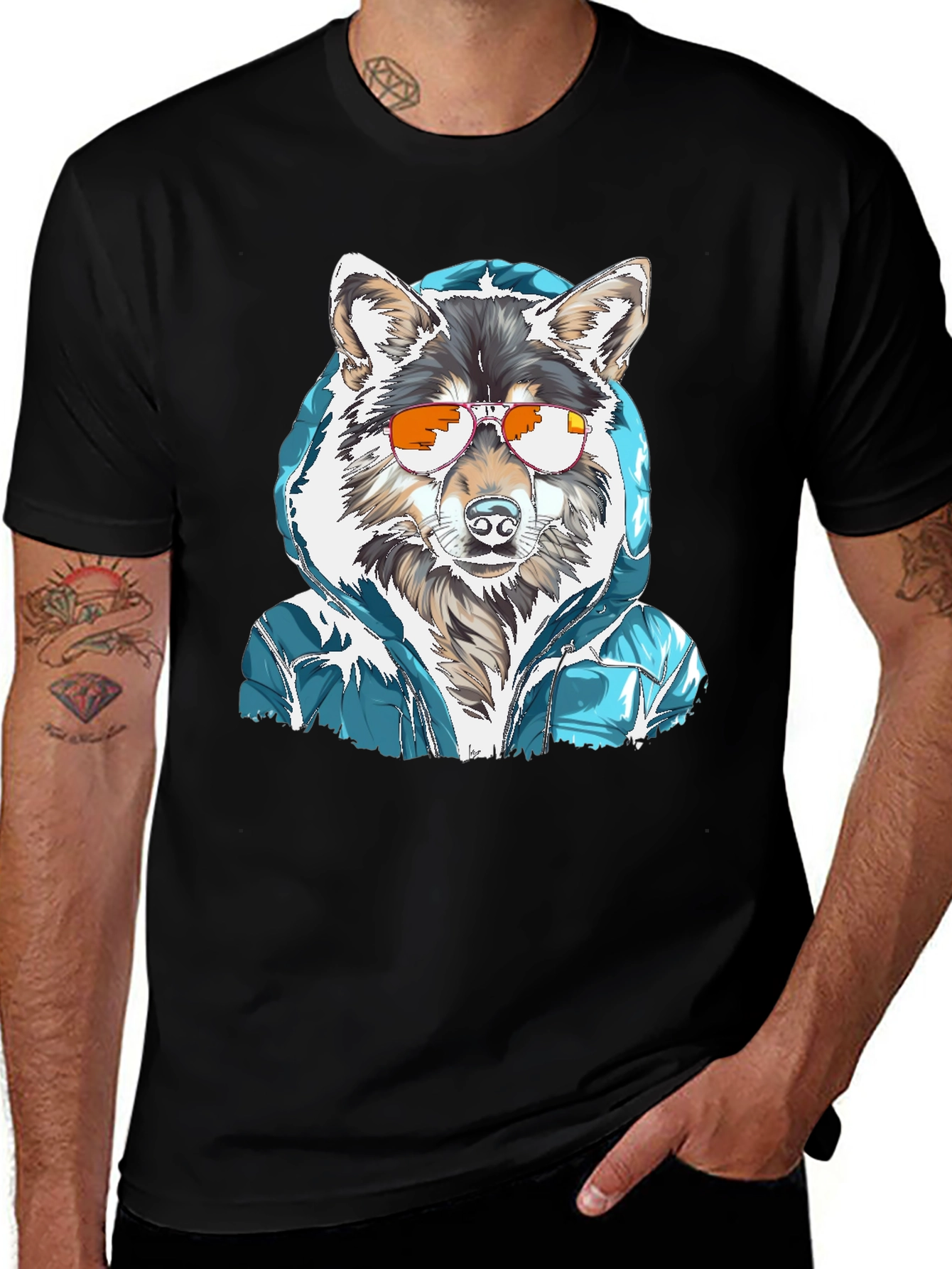 Variant 17 of Cool Canine Tee: Wolf with Shades