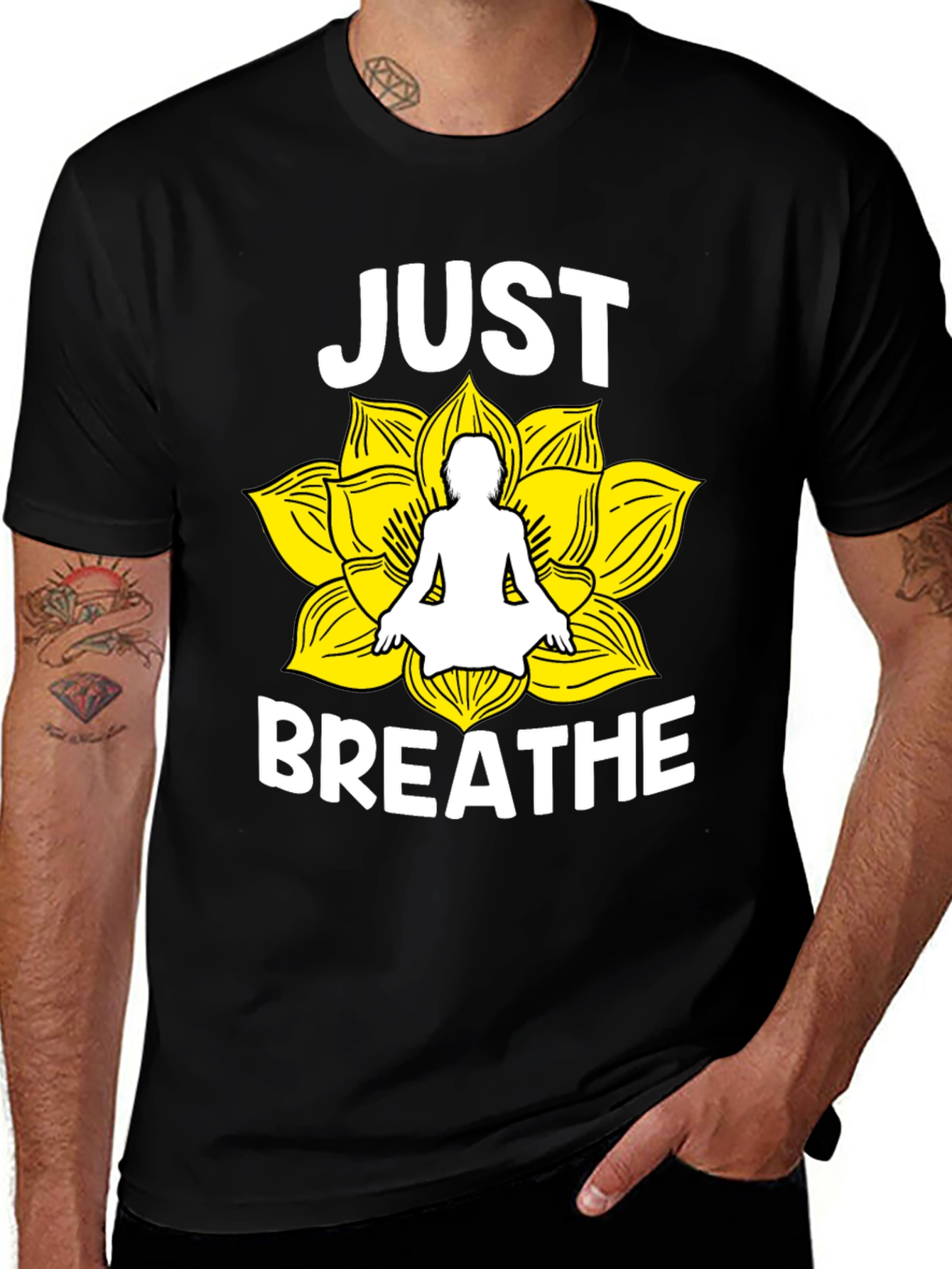Variant 6 of Just Breathe Yoga Lotus Flower Graphic T-Shirt