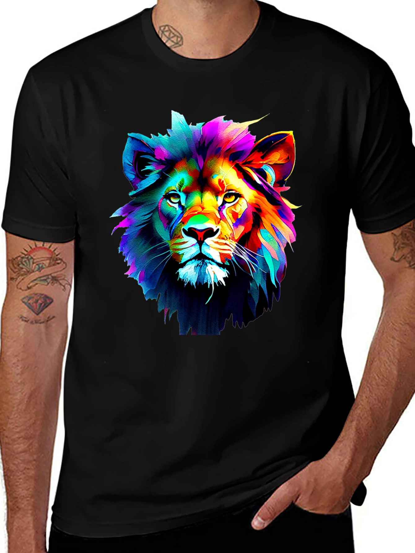 Variant 26 of Vibrant Lion Graphic Black T-Shirt