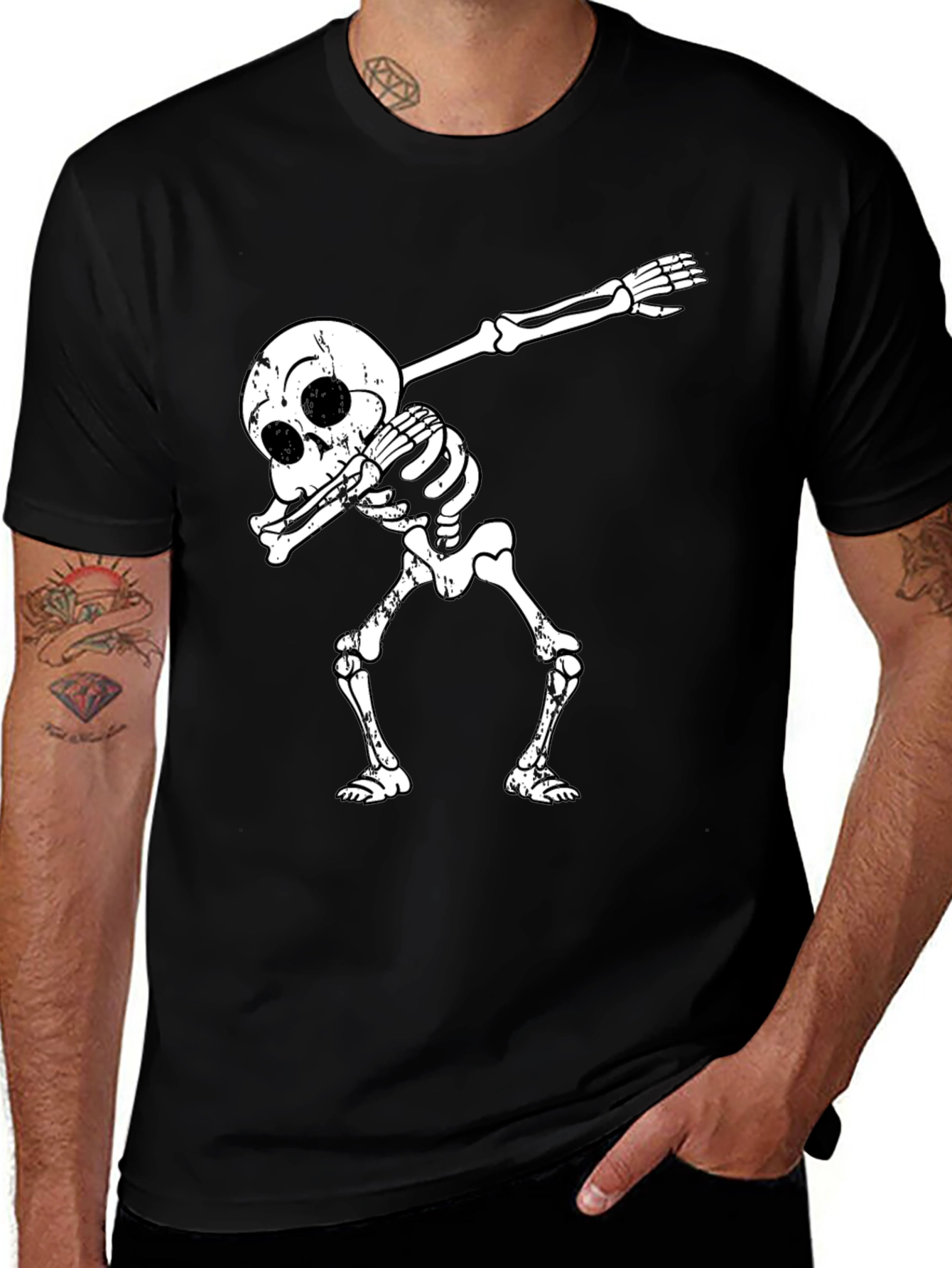 Variant 18 of Dabbing Skeleton Graphic Tee - Black