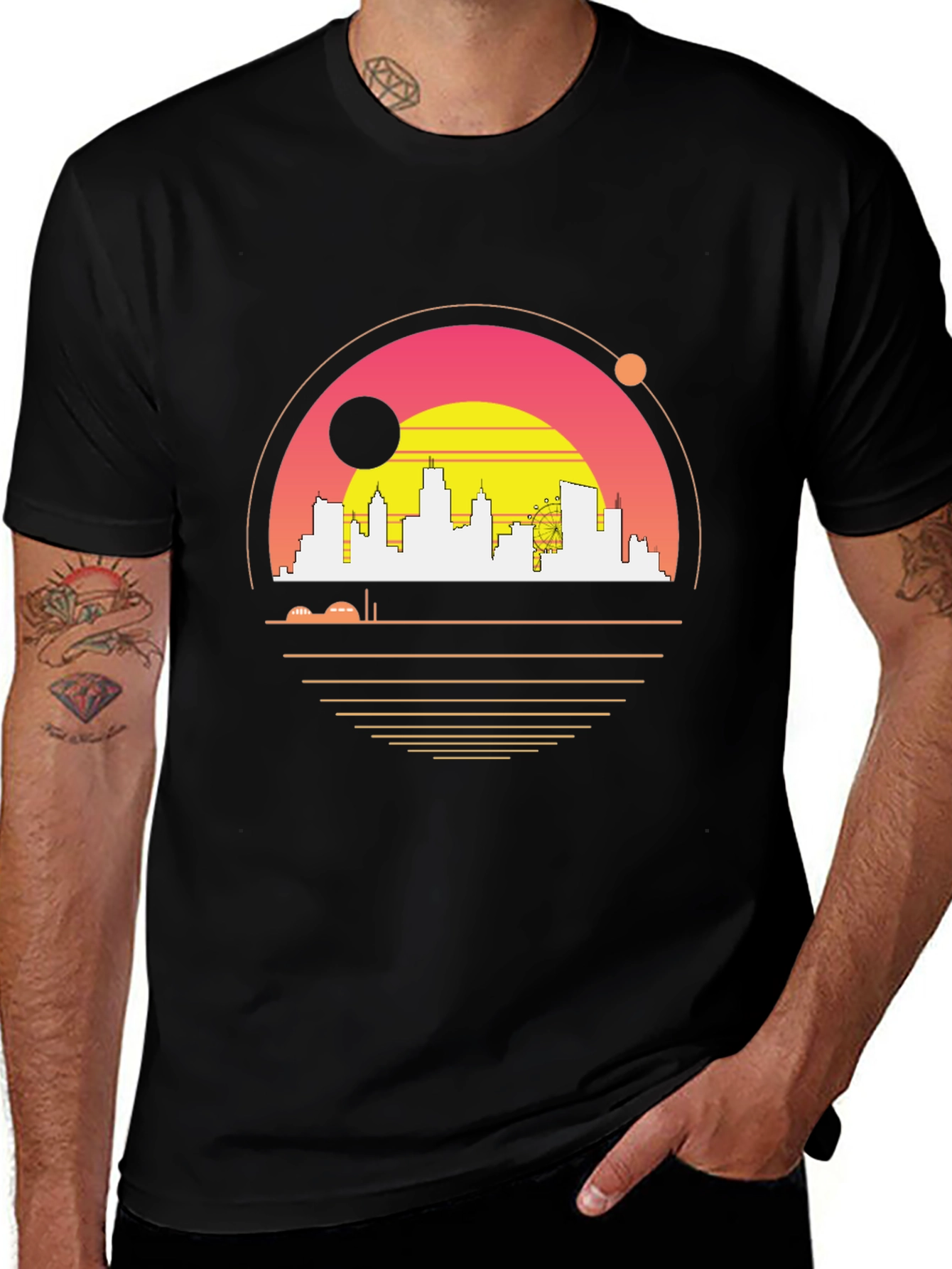 Variant 9 of Retro Cityscape Graphic T-Shirt - Black