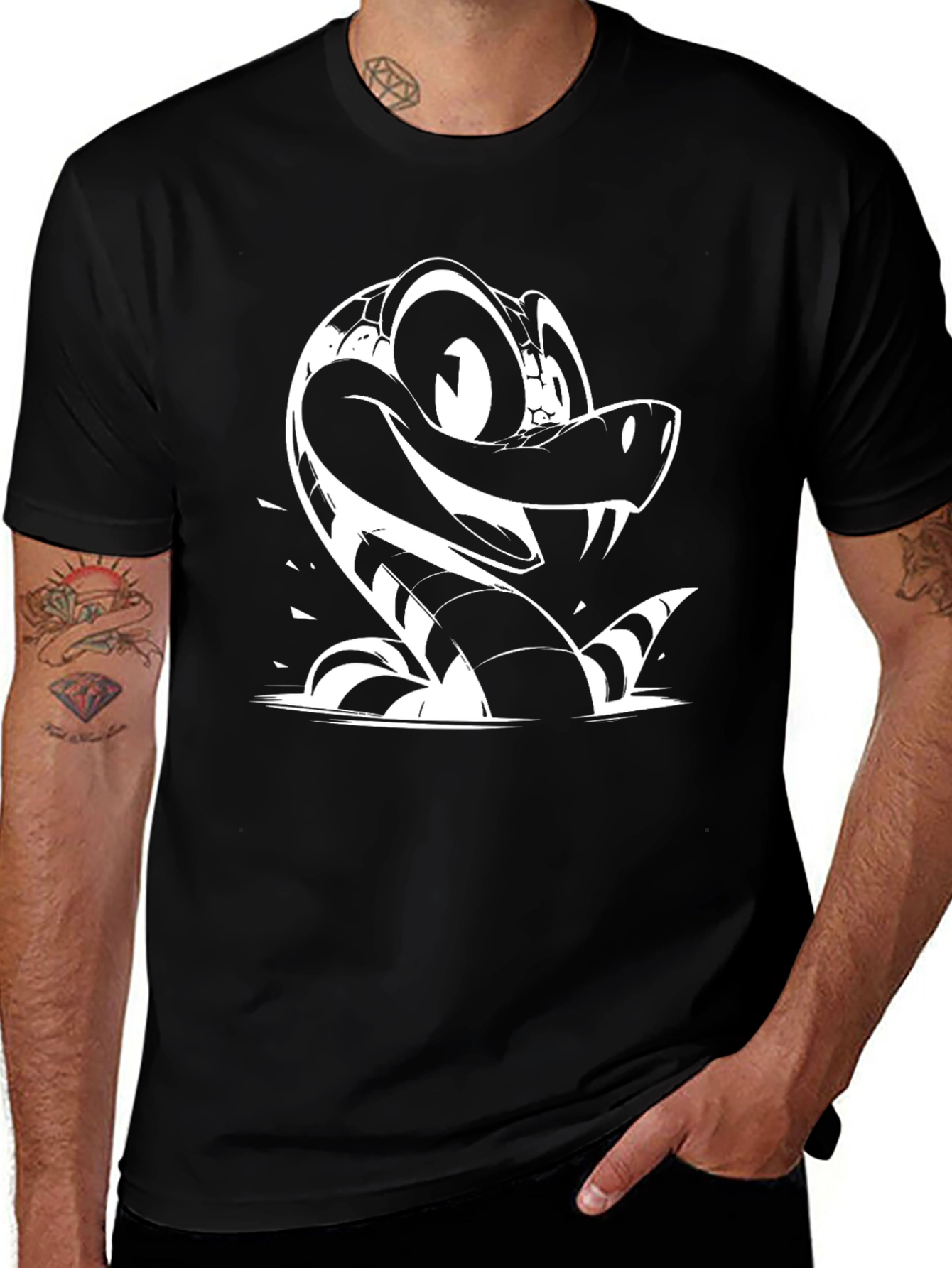 Black Cartoon Snake Graphic Tee - Black main image