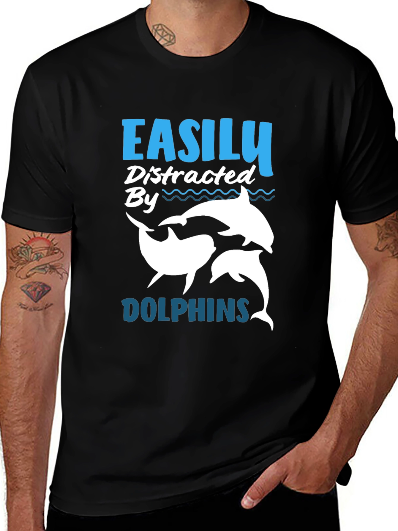 Variant 17 of Easily Distracted By Dolphins Black T-Shirt