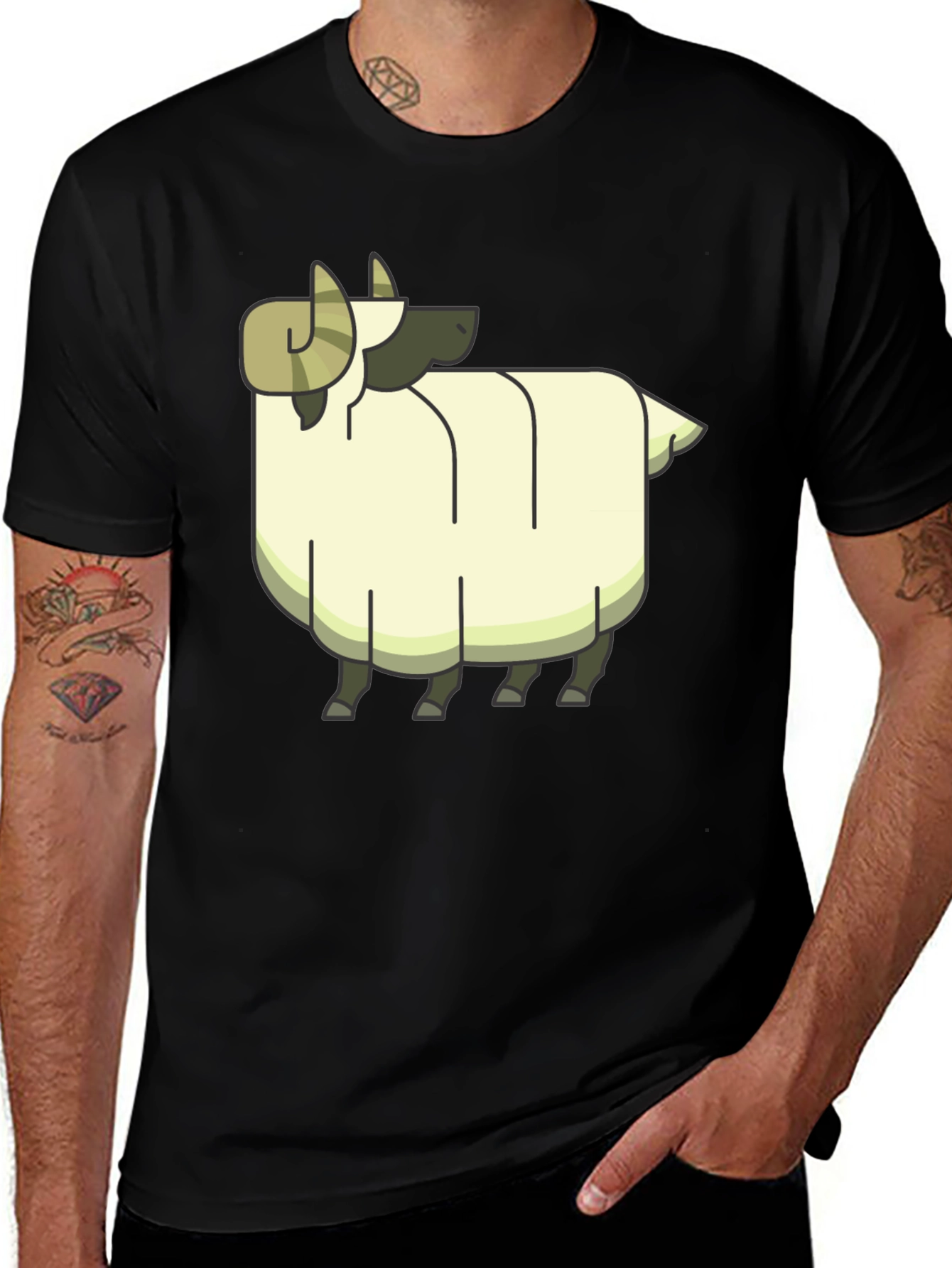 Variant 20 of Cartoon Ram Graphic Tee - Black Cotton Casual Shirt