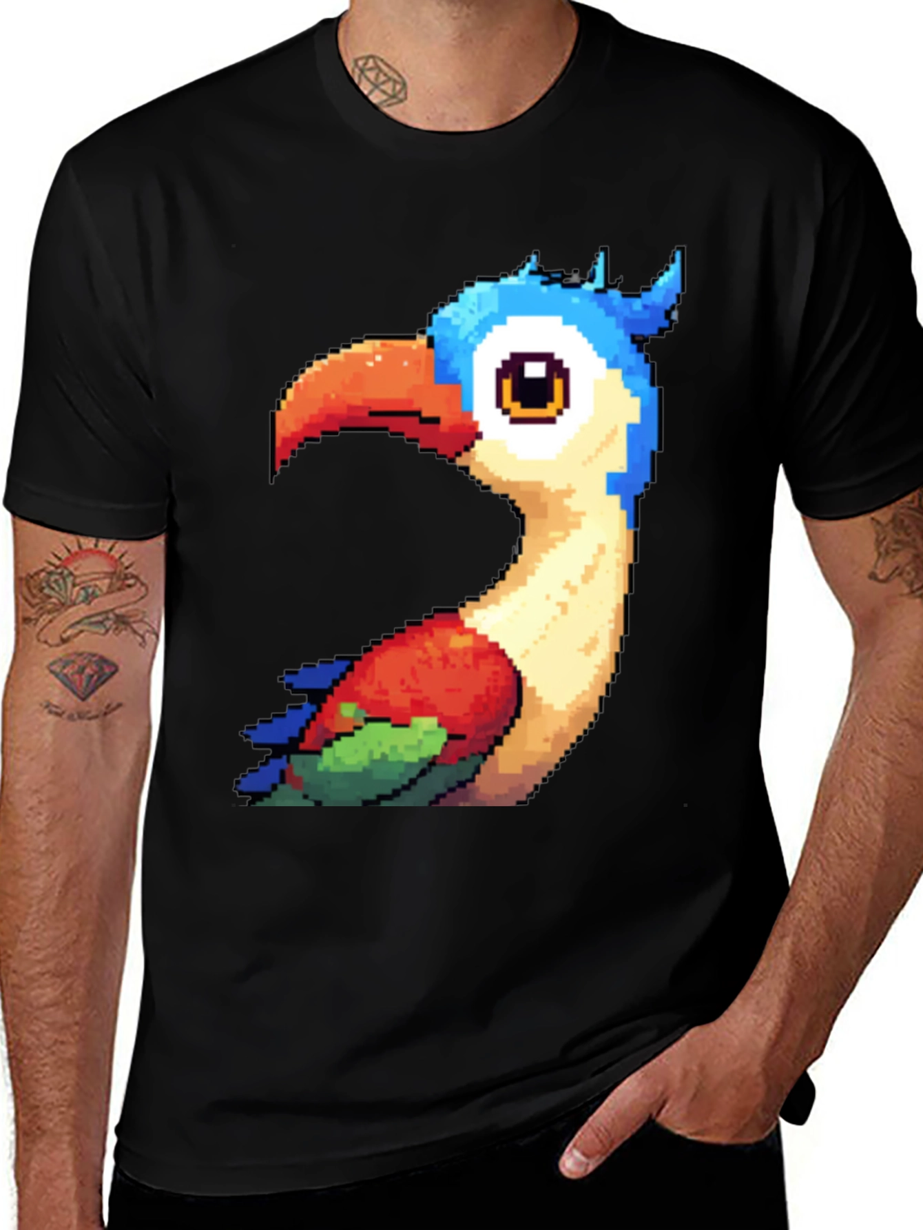Variant 11 of Pixel Art Bird Graphic T-Shirt - Black