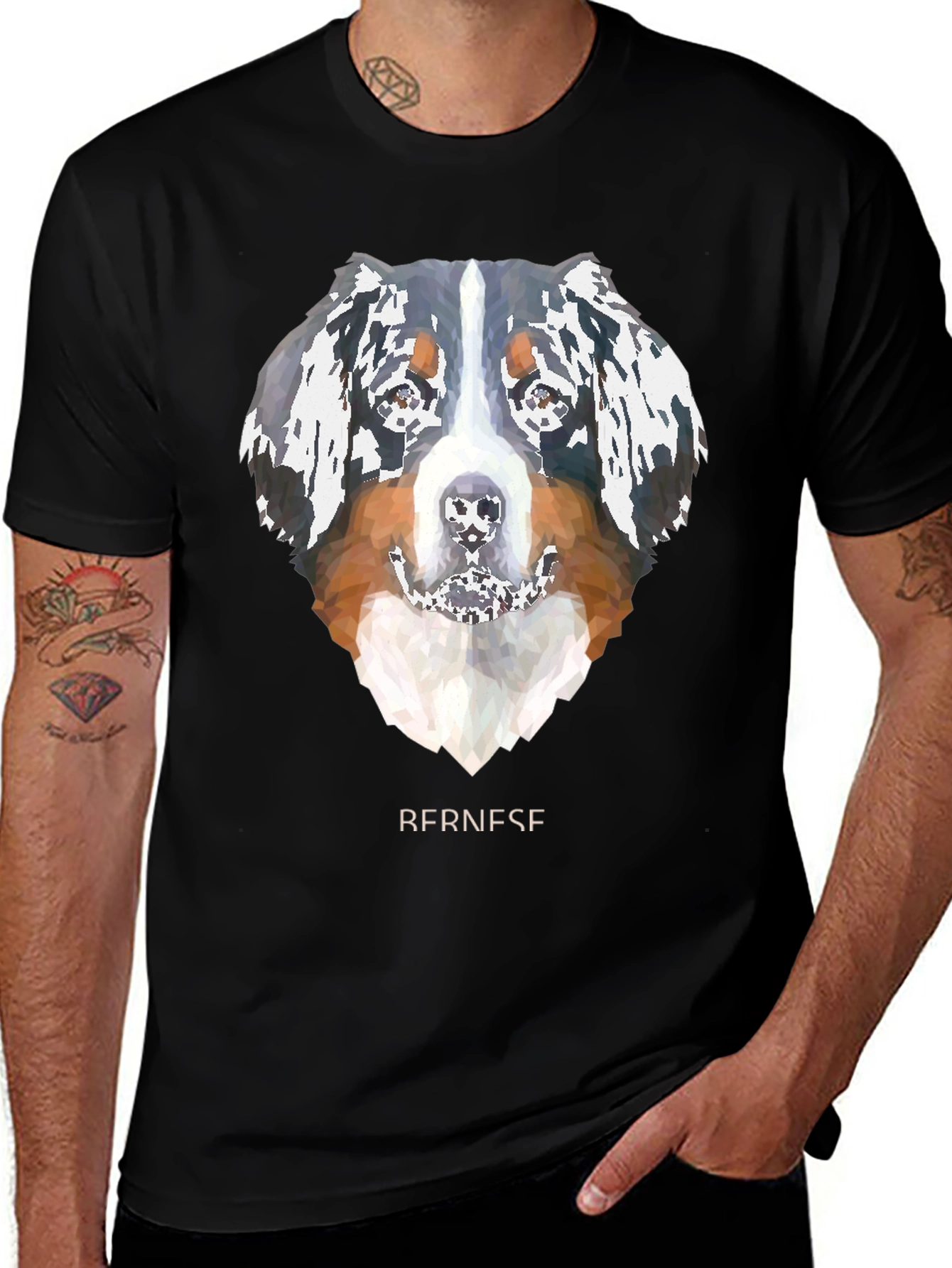 Geometric Bernese Mountain Dog Graphic Tee - Black
