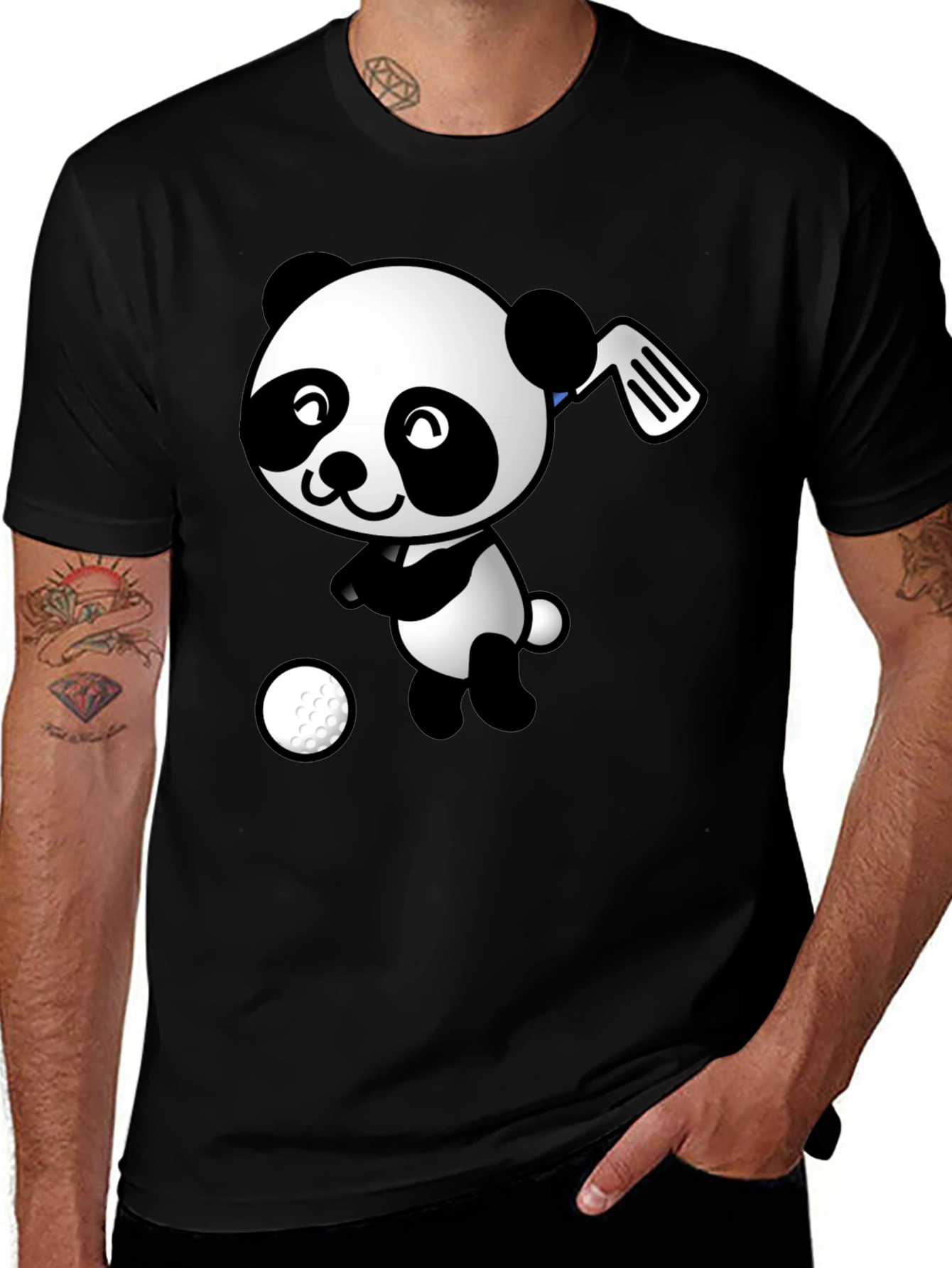Variant 21 of Golfing Panda Graphic Tee - Black Cotton T-Shirt