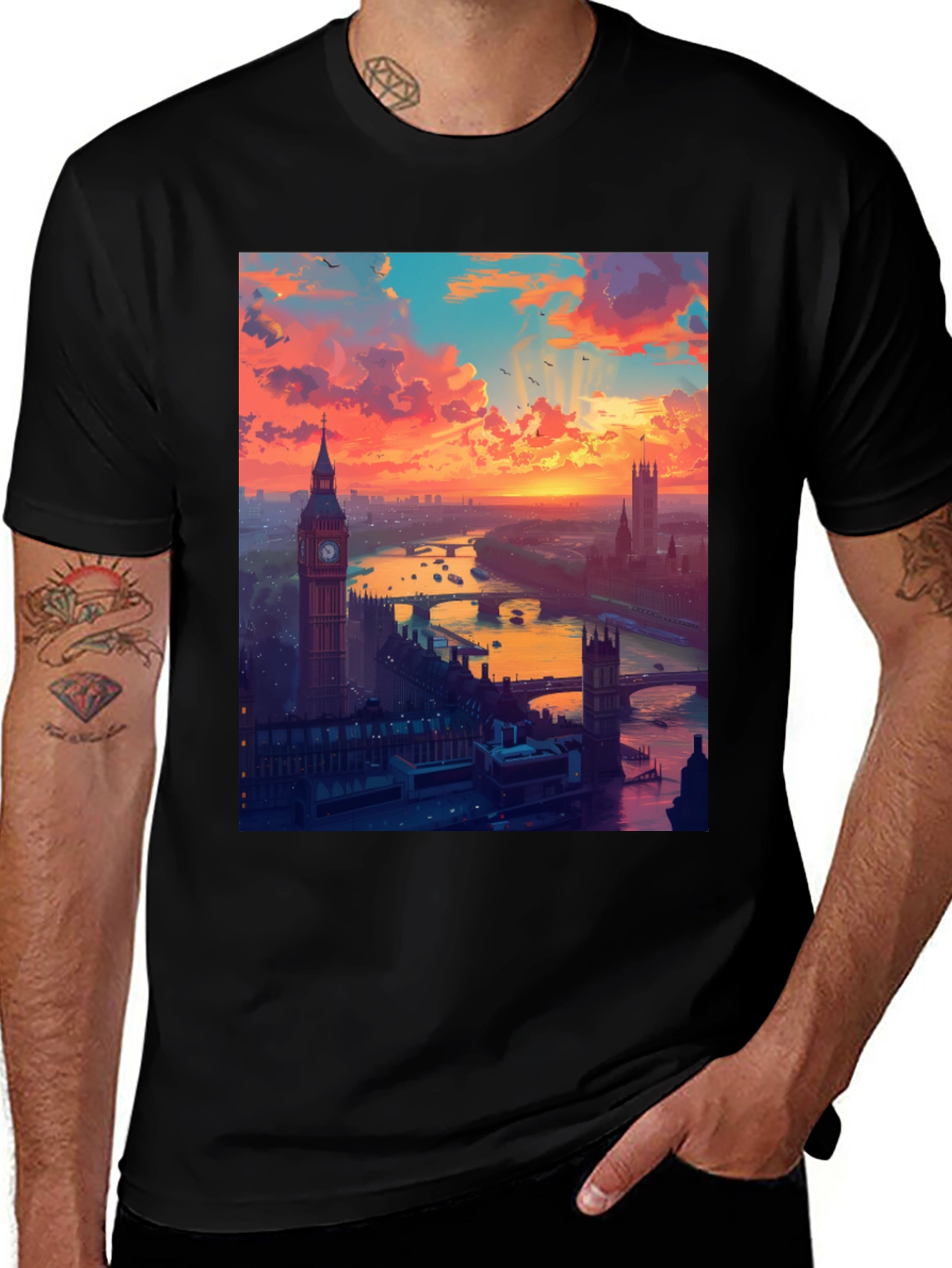 Variant 16 of London Sunset Graphic Tee - Stylish Black T-Shirt