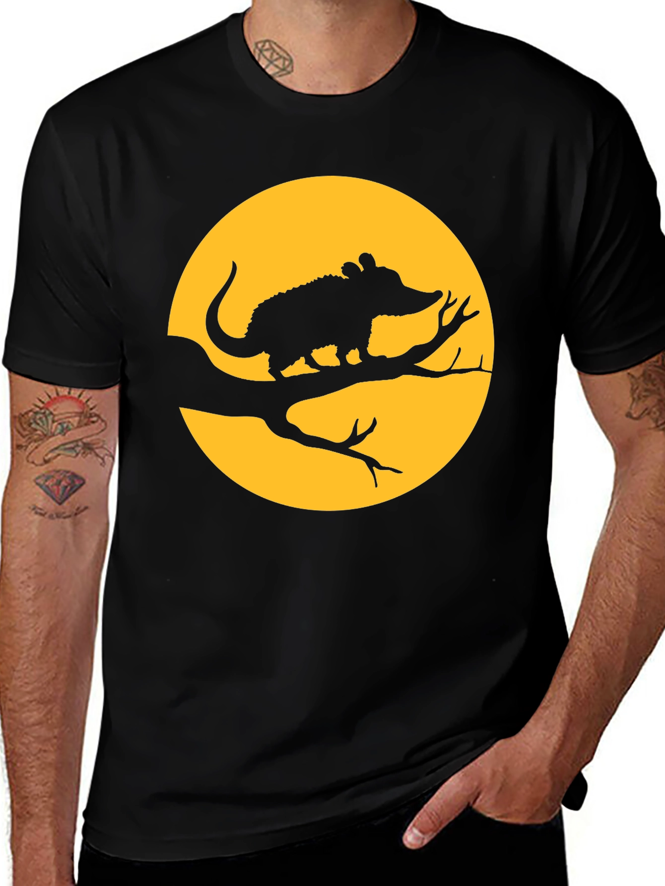 Variant 20 of Opossum Moon Graphic Tee - Black Cotton T-Shirt
