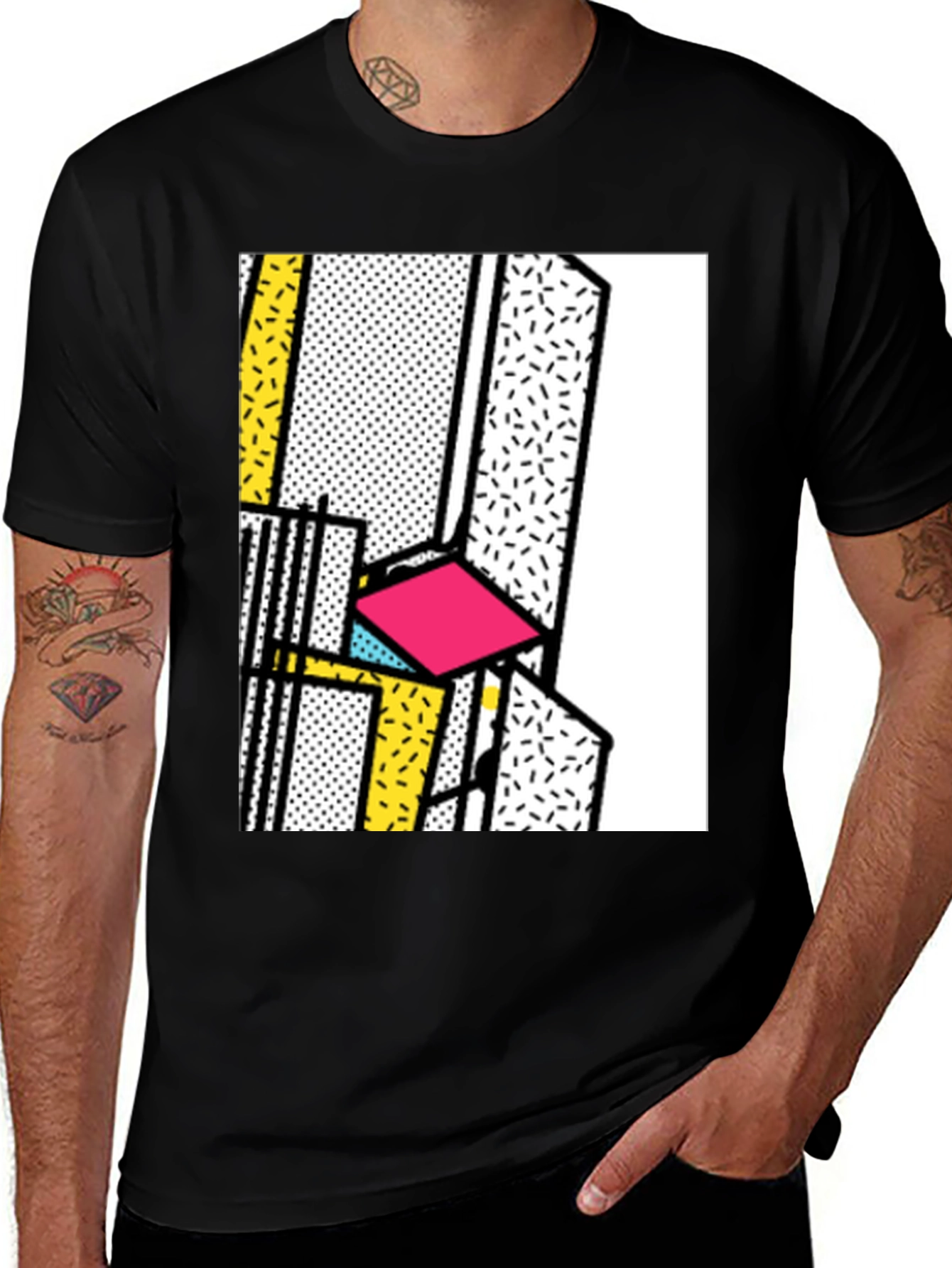 Variant 16 of Retro Memphis Design Black T-Shirt