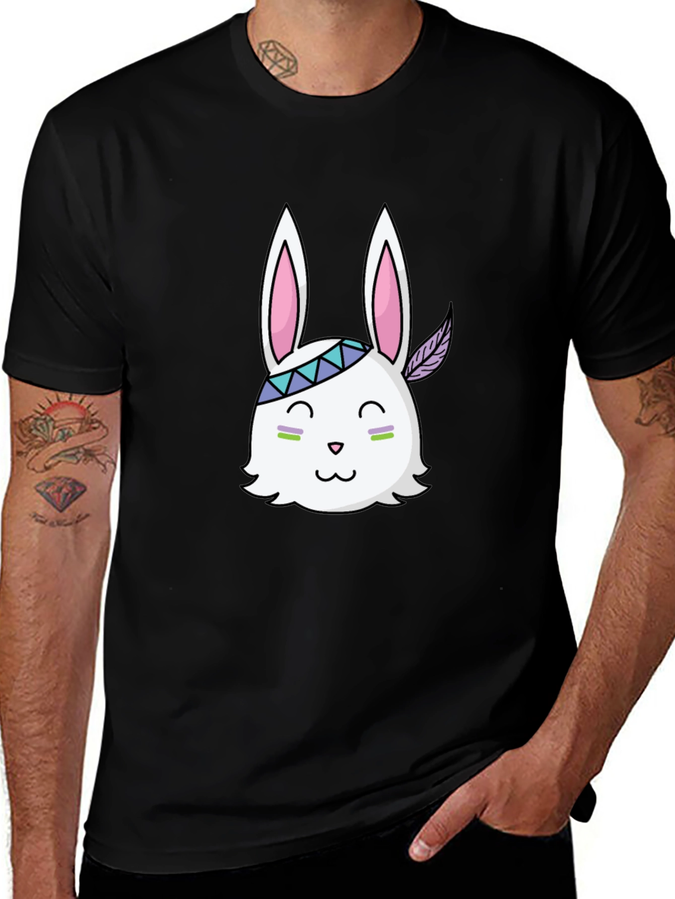 Variant 17 of Cute Bunny T-Shirt - Black Cotton Tee