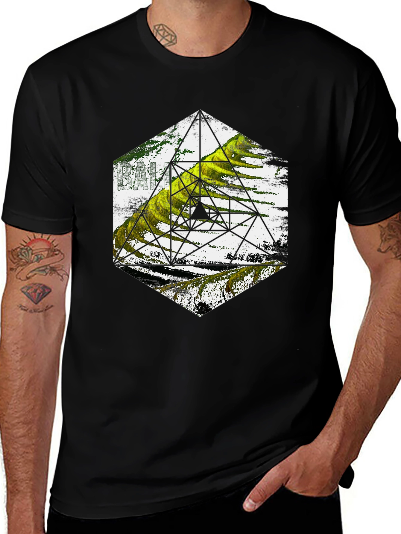 Variant 15 of Geometric Design Tee - Black Cotton Blend