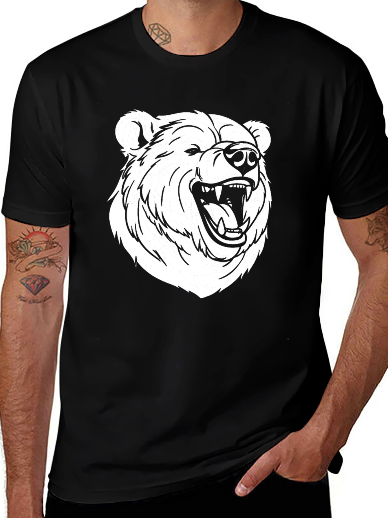 Black T-Shirt with Bear Graphic