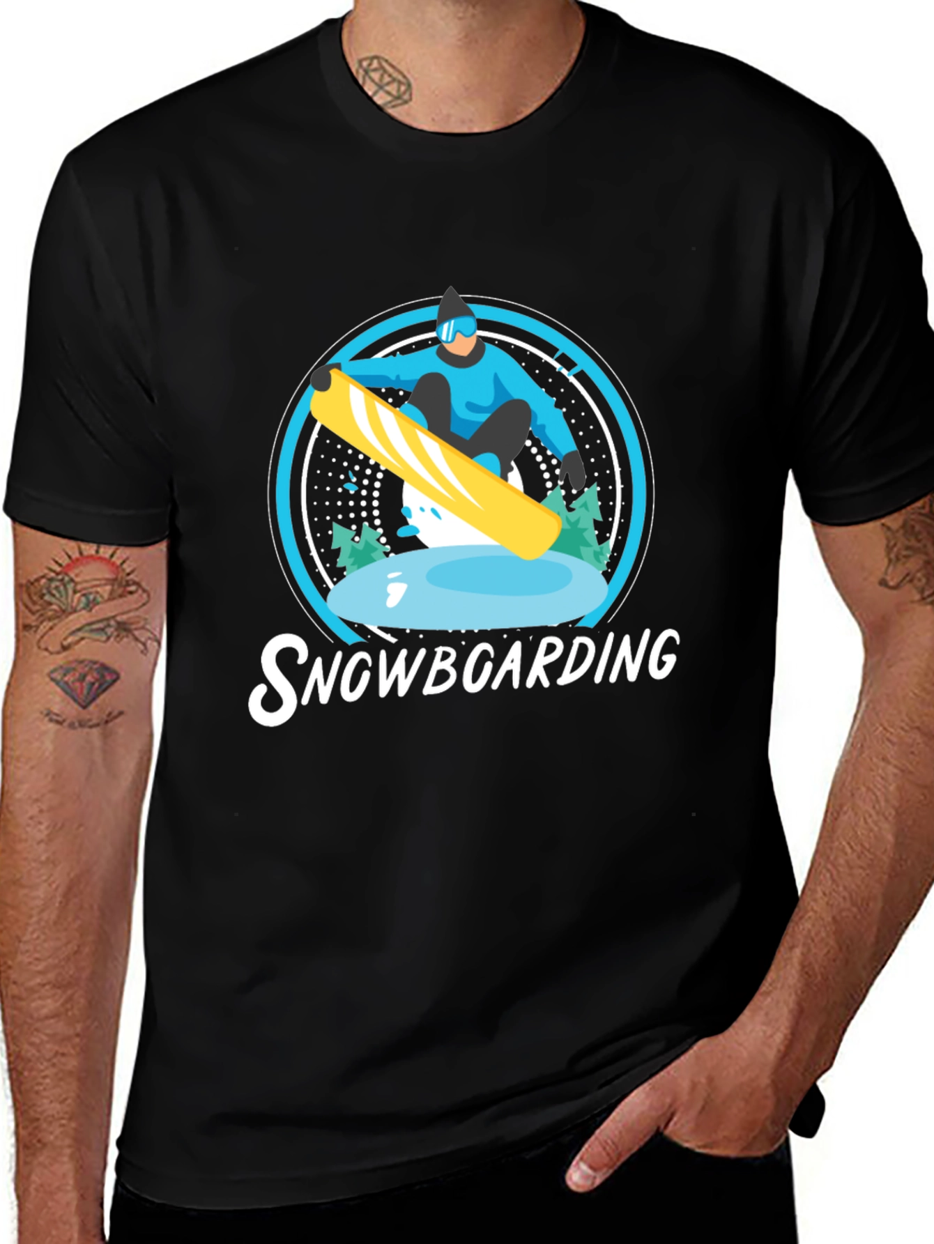 Variant 25 of Snowboarding Graphic Tee - Black Cotton Blend