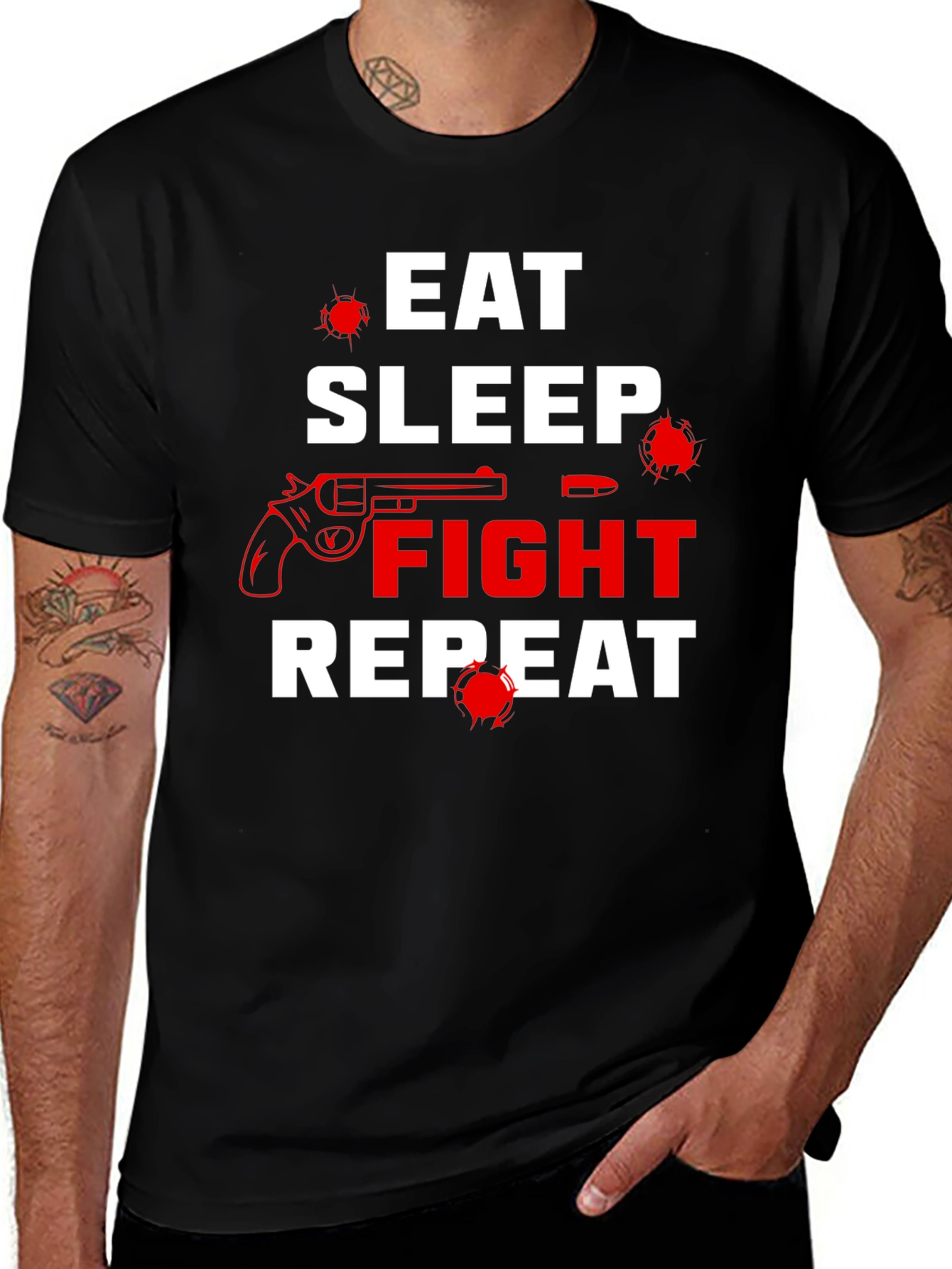 Variant 9 of Eat Sleep Fight Repeat Graphic Tee - Black