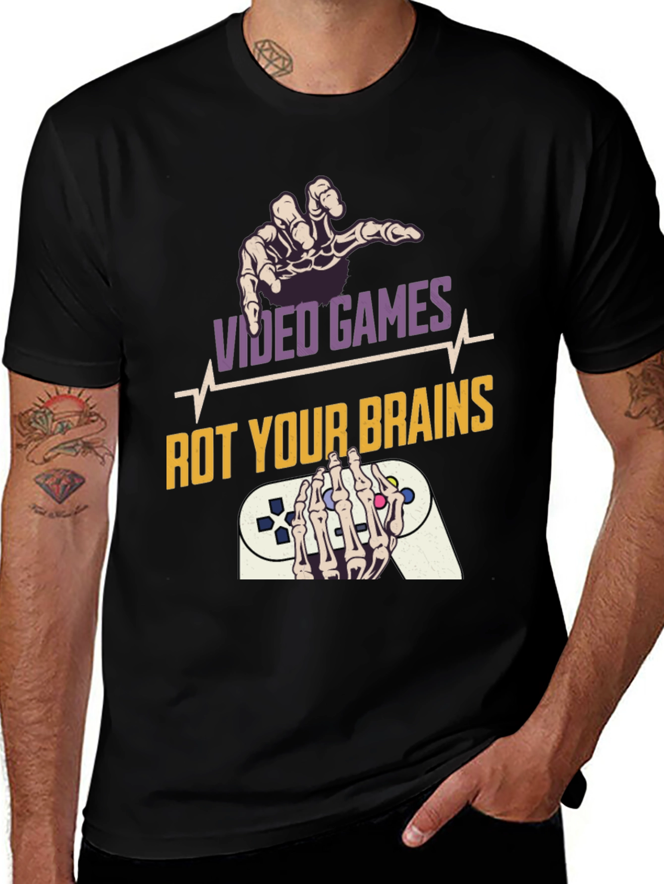 Variant 22 of Video Games Rot Your Brains Skeleton Hands Graphic Tee