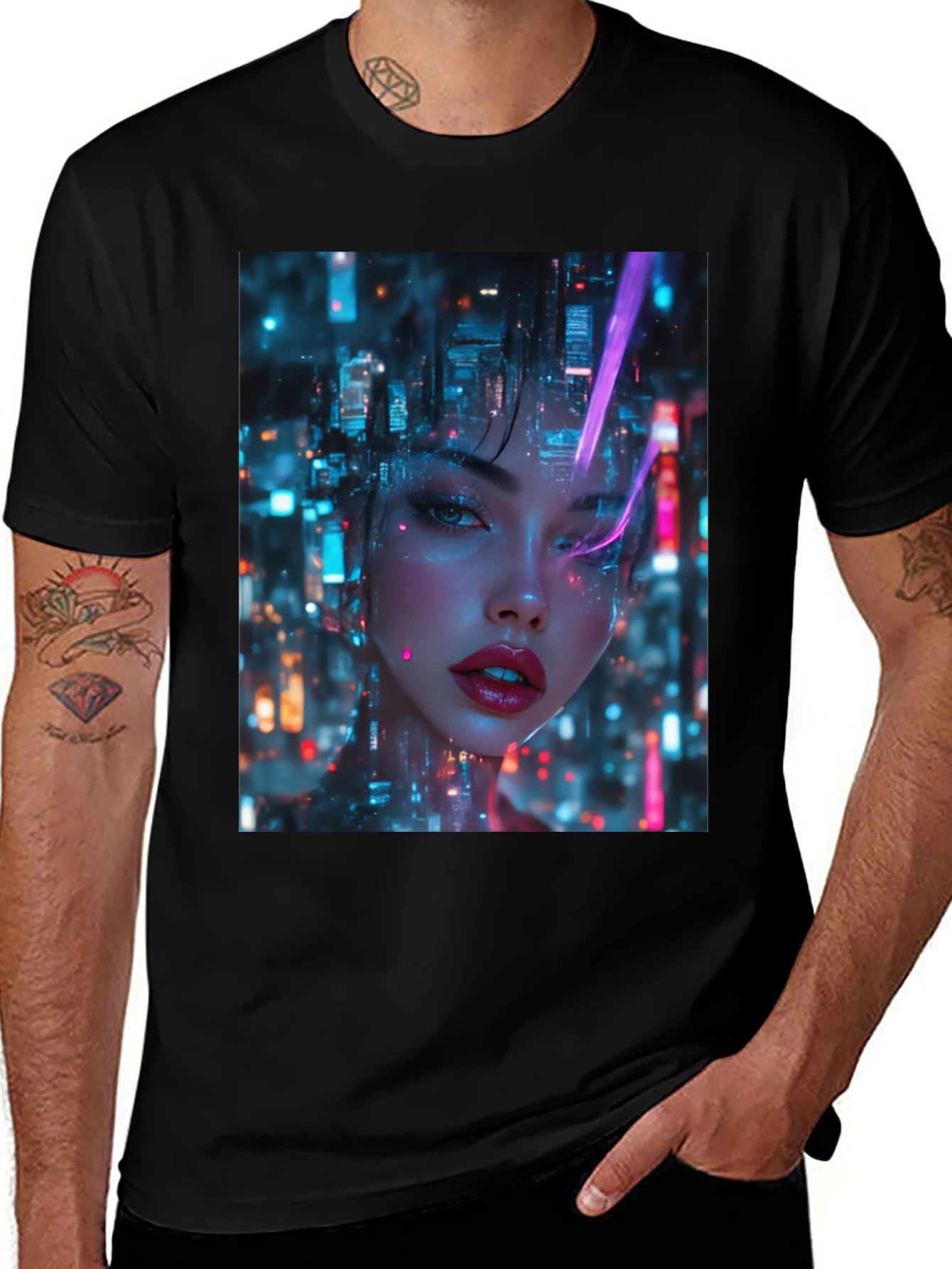 Cyberpunk Girl Black T-Shirt