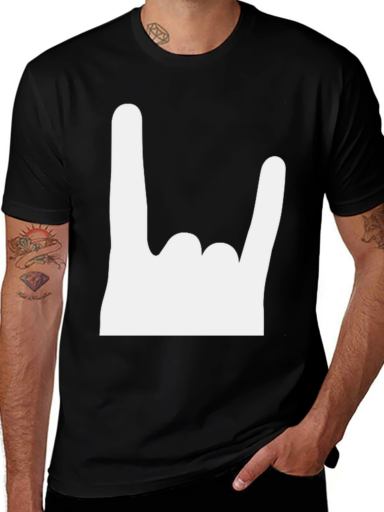 Variant 12 of Rock On Gesture Black T-Shirt