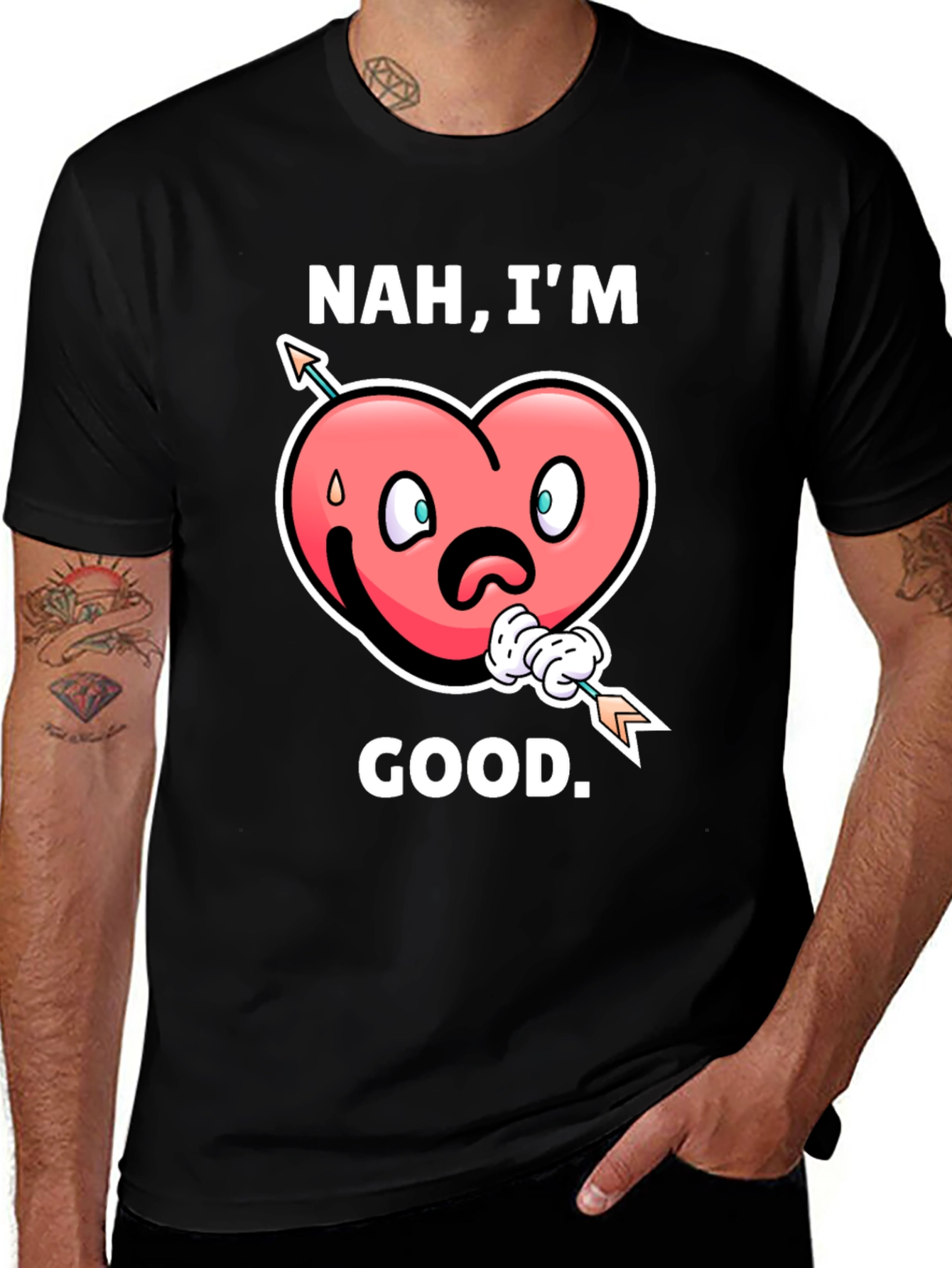 Black Nah, I'm Good! Valentine's Graphic T-Shirt main image