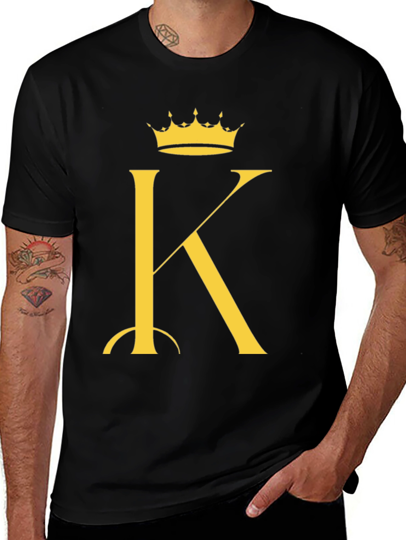 Variant 9 of King Crown Initial K Graphic Tee - Black Cotton Shirt